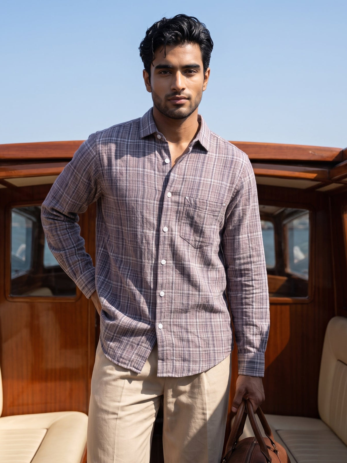 Men's Dark Pink Checked Casual Full Sleeve Shirt