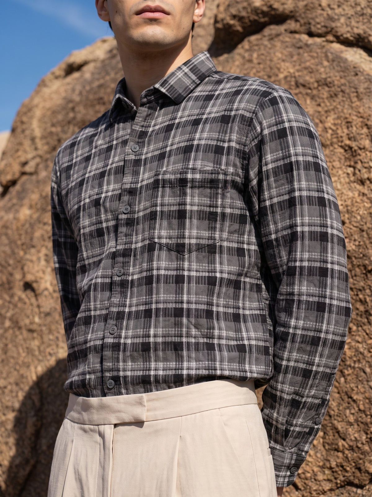 Men's Premium Grey Casual Flannel Shirt