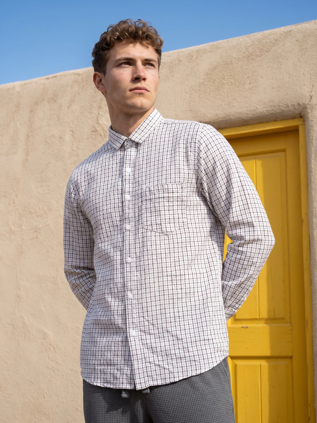 Men's White Premium Micro Checkered Shirt