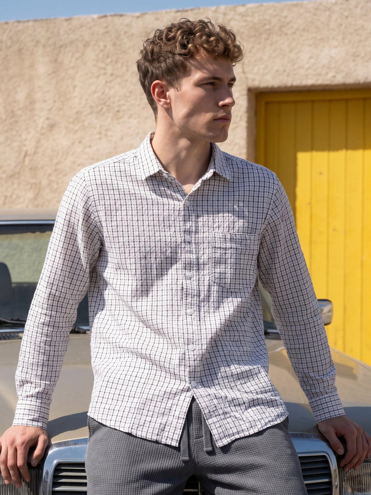 Men's White Premium Micro Checkered Shirt