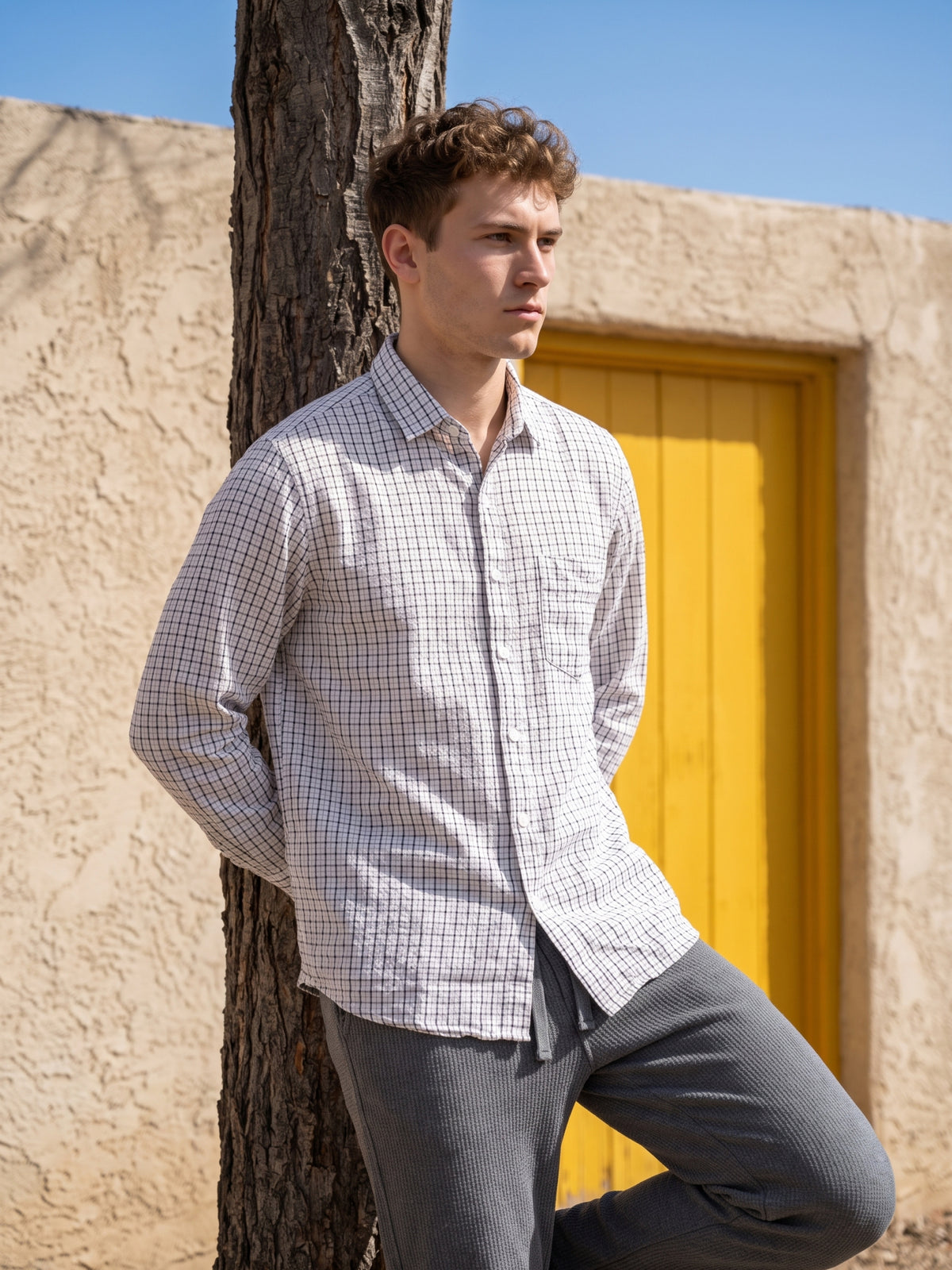 Men's White Premium Micro Checkered Shirt
