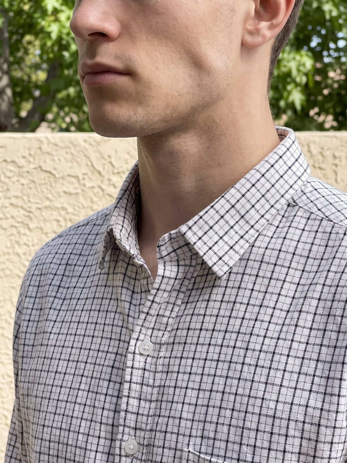 Men's White Premium Micro Checkered Shirt