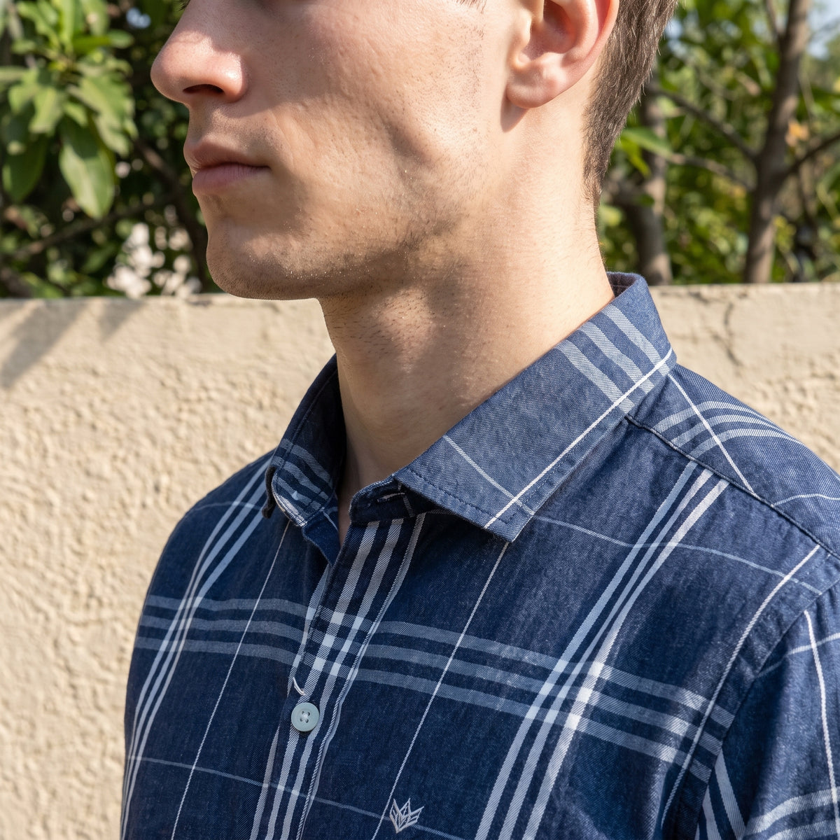 Men's Blue Grid Check Casual Shirt