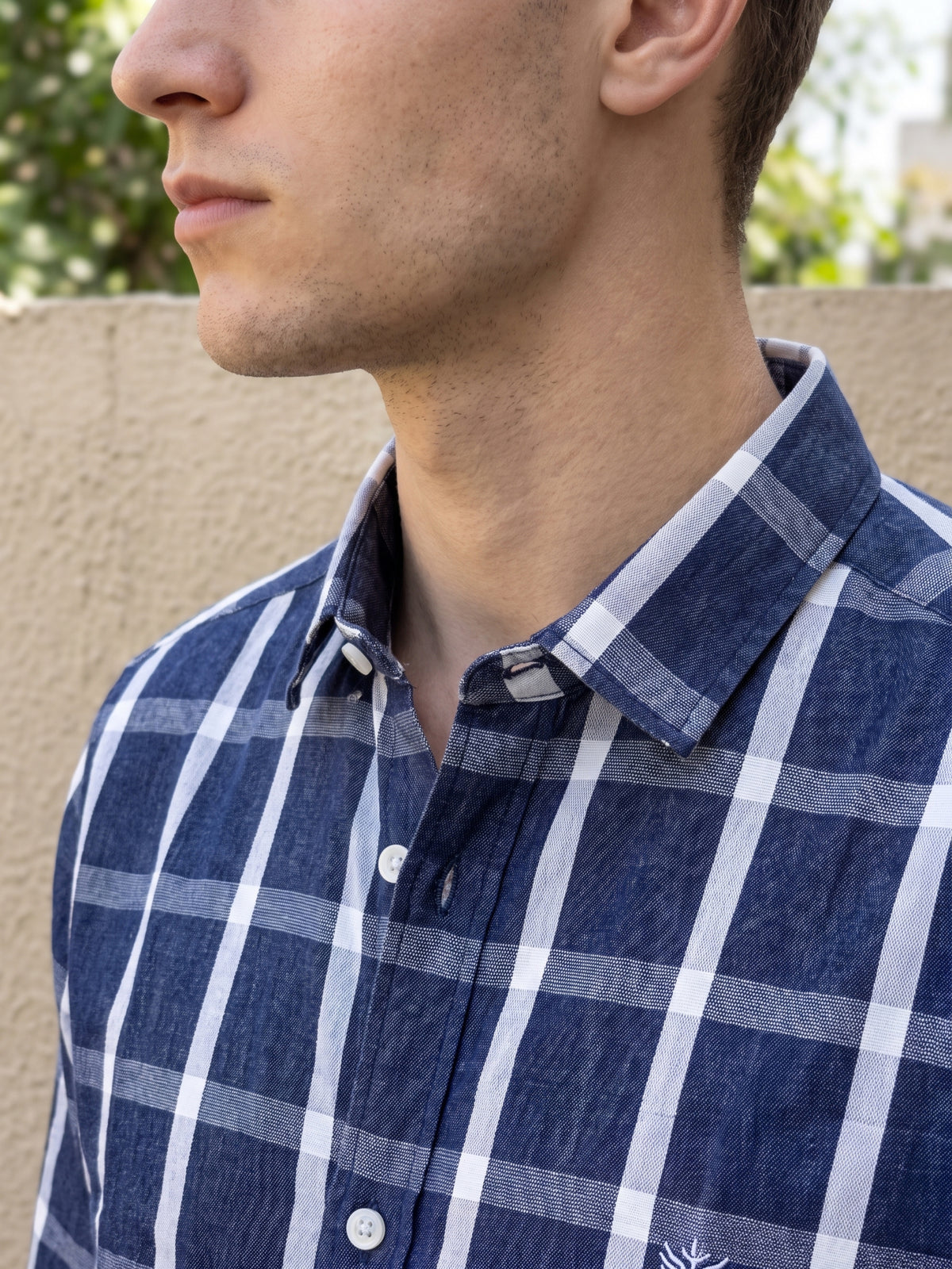 Men's Blue Grid Check Casual Shirt