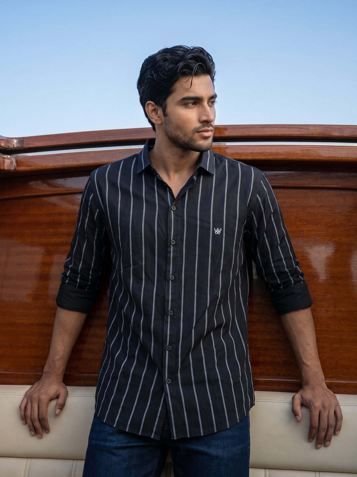 Men's White Vertical Striped Shirt