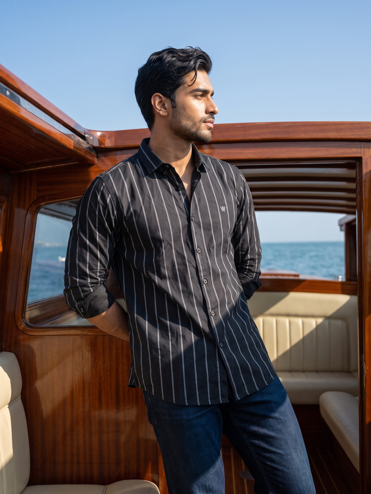 Men's Black Vertical Striped Shirt
