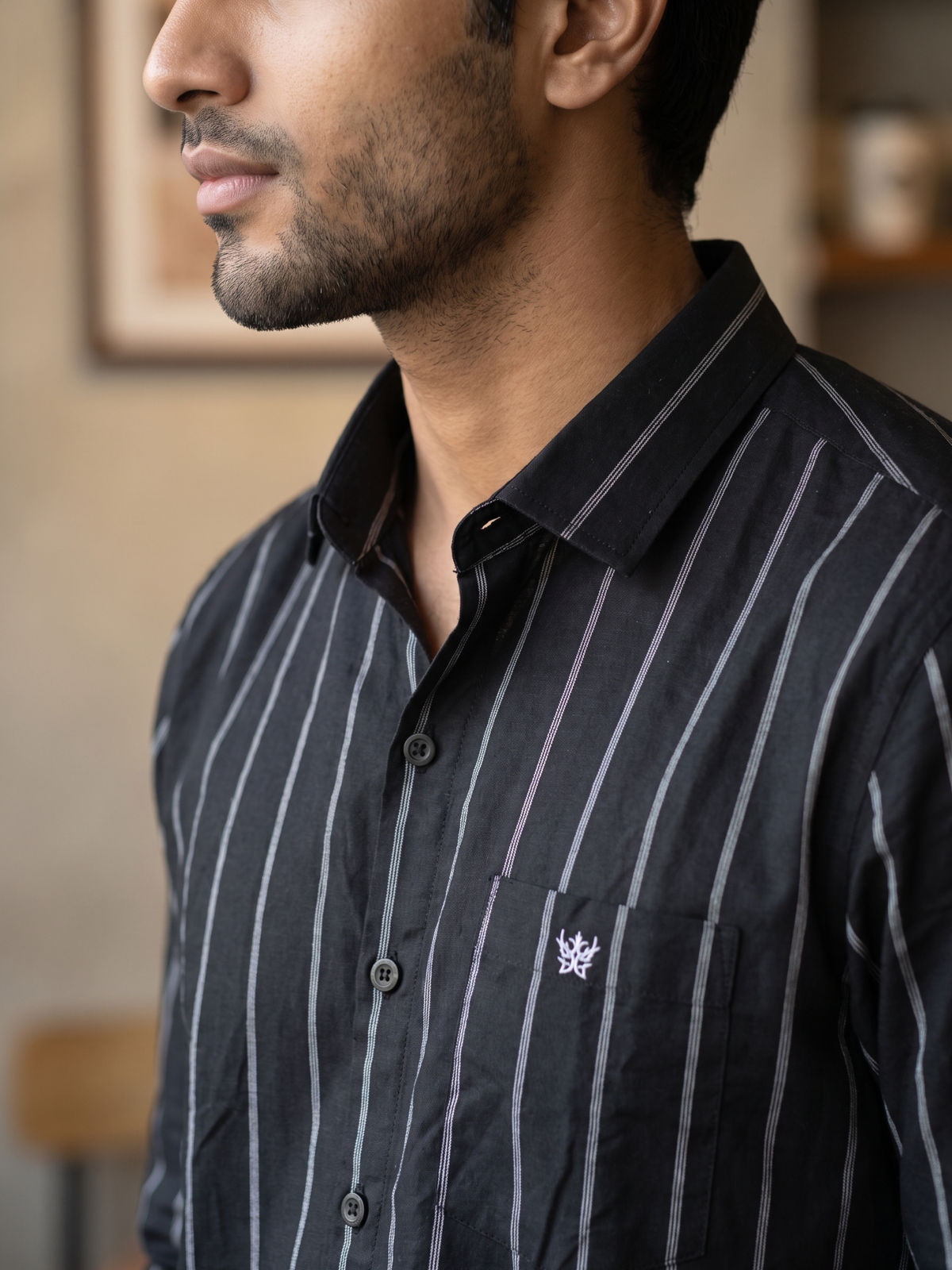 Men's Black Vertical Striped Shirt