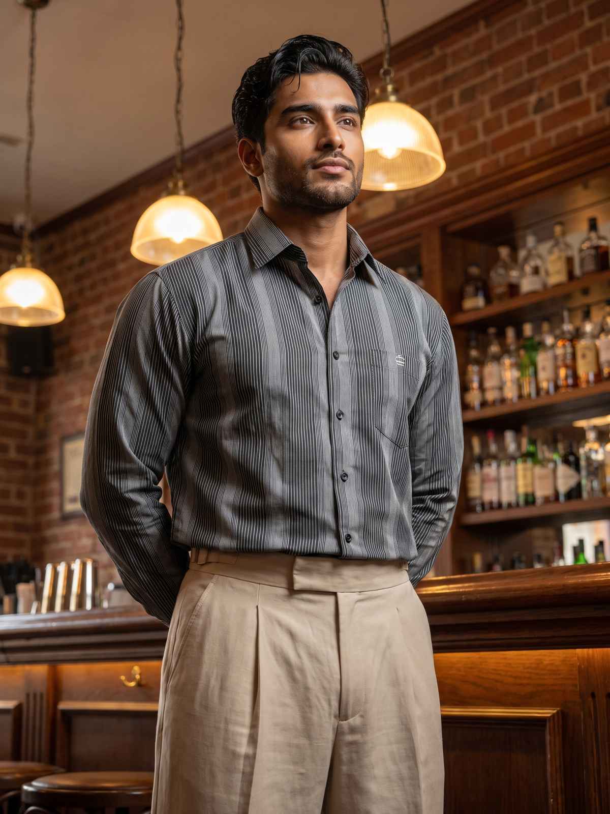 Men's Black Fine Vertical Striped Shirt
