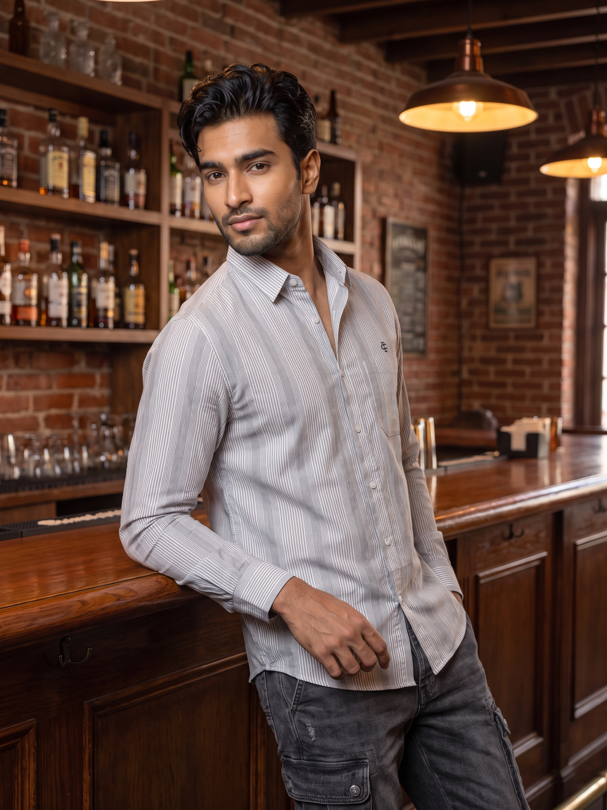 Men's White Fine Vertical Striped Shirt