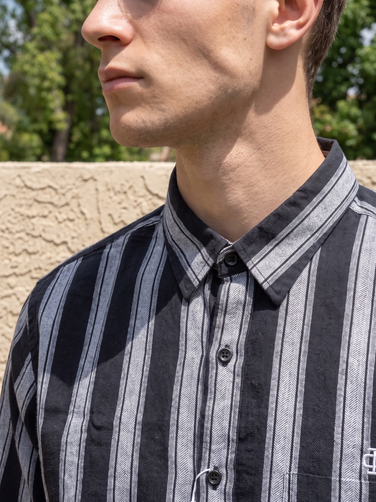 Men's Black Vertical Striped Casual Cotton Shirt