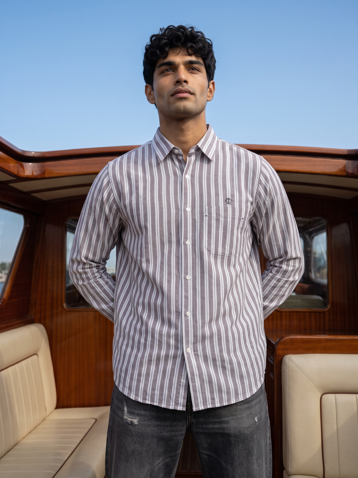 Men's Pink Vertical Striped Casual Shirt