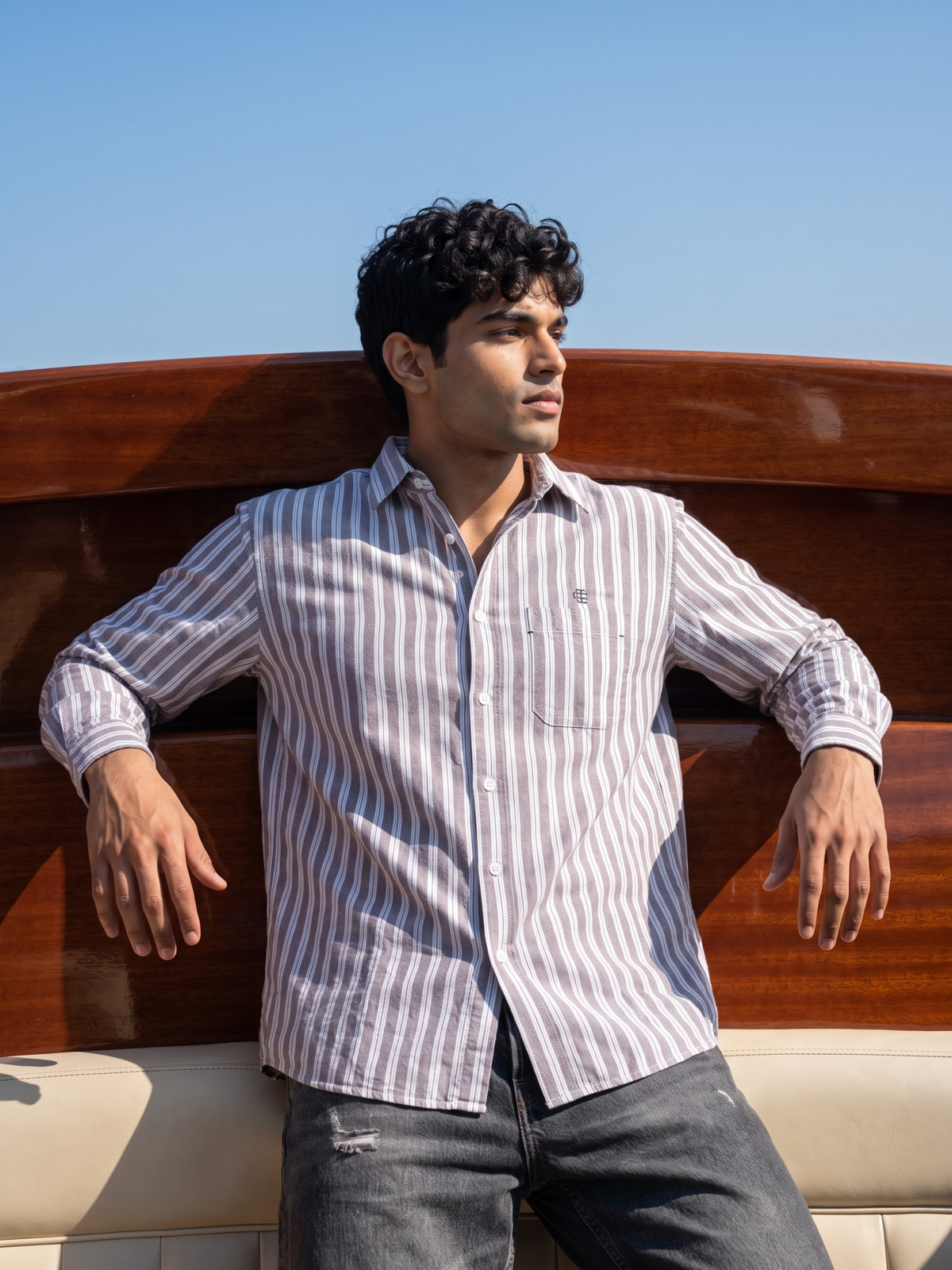 Men's Pink Vertical Striped Casual Shirt