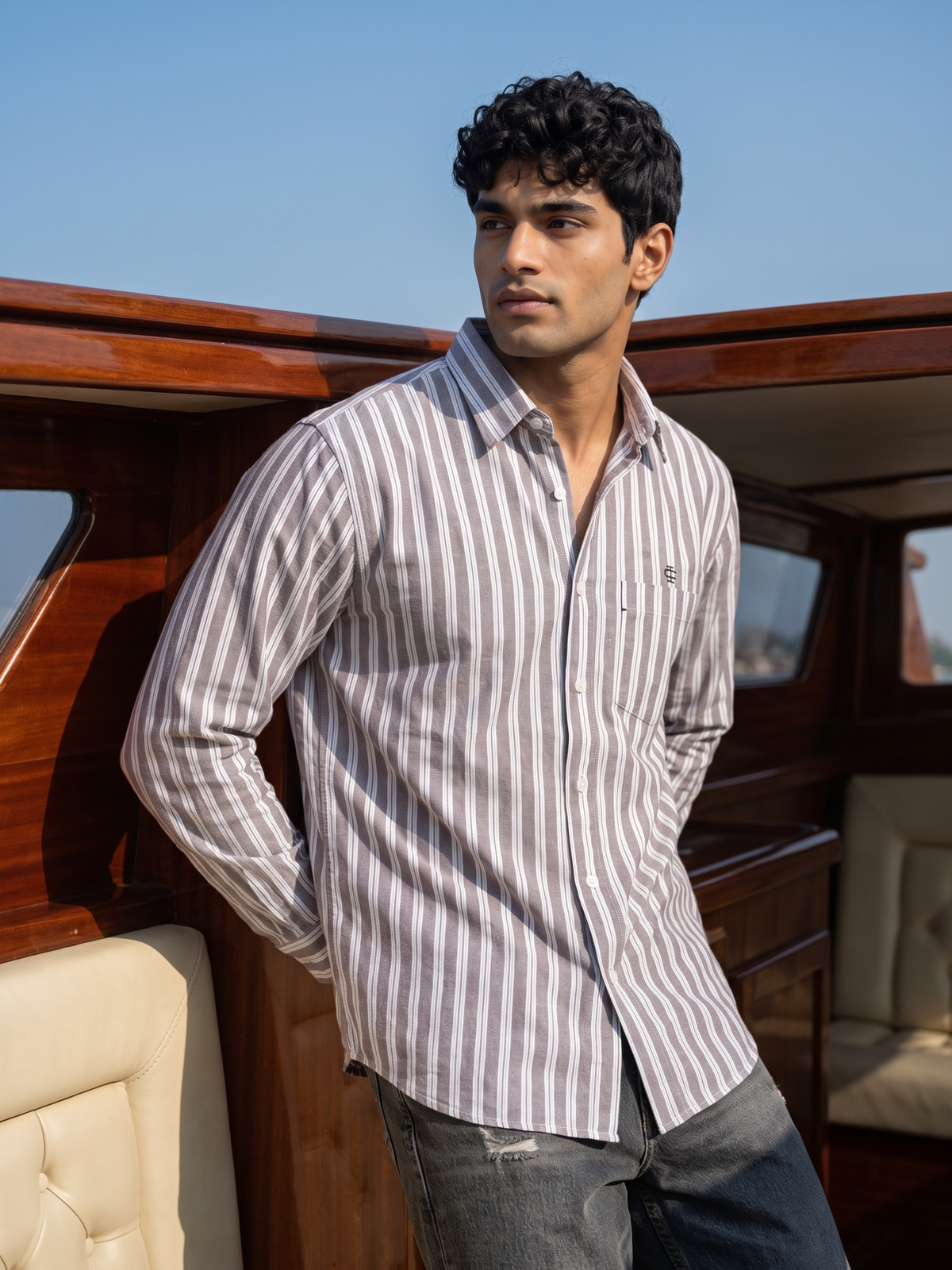 Men's Pink Vertical Striped Casual Shirt
