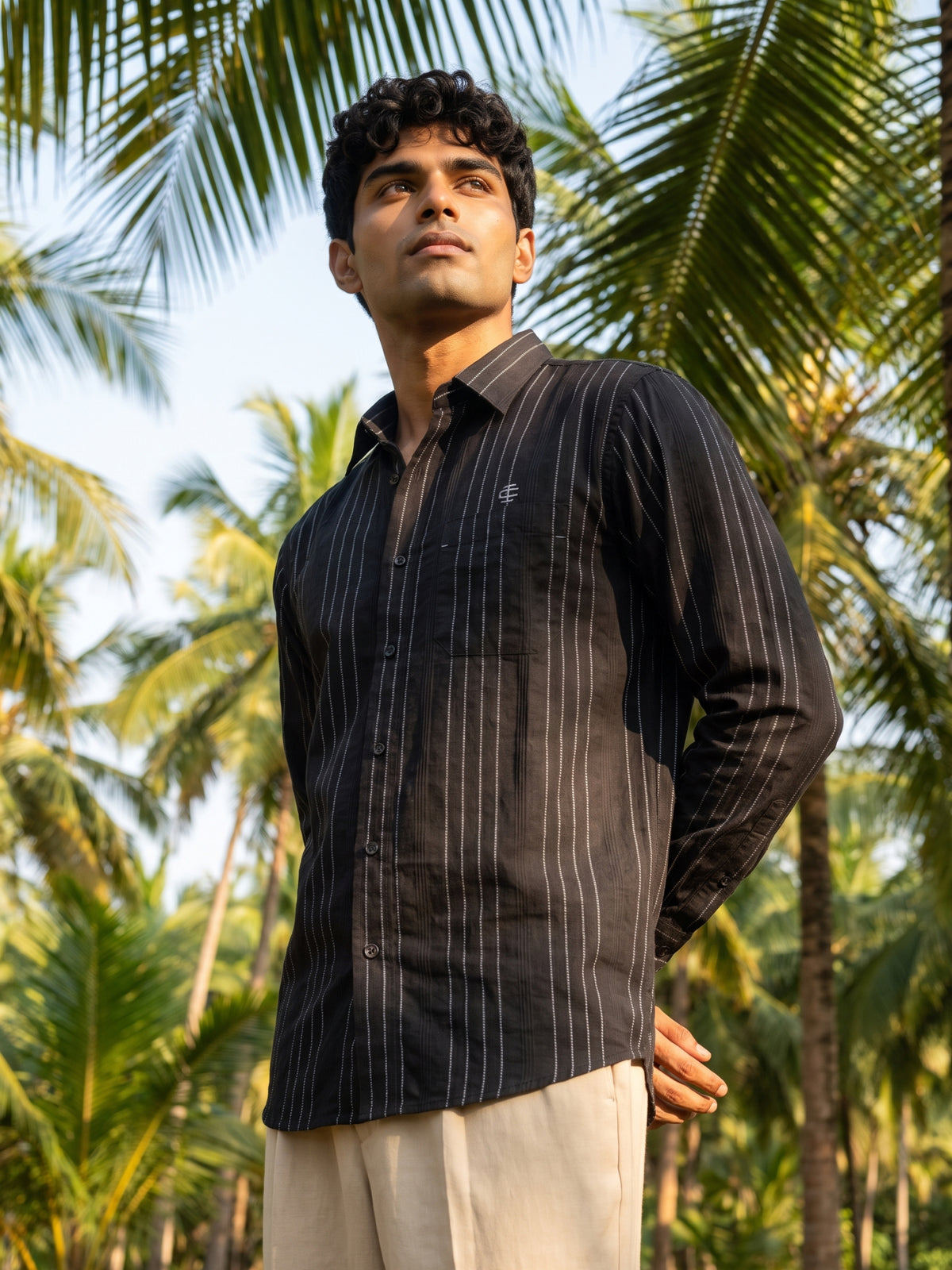 Men's Black Pinstripe Casual Shirt