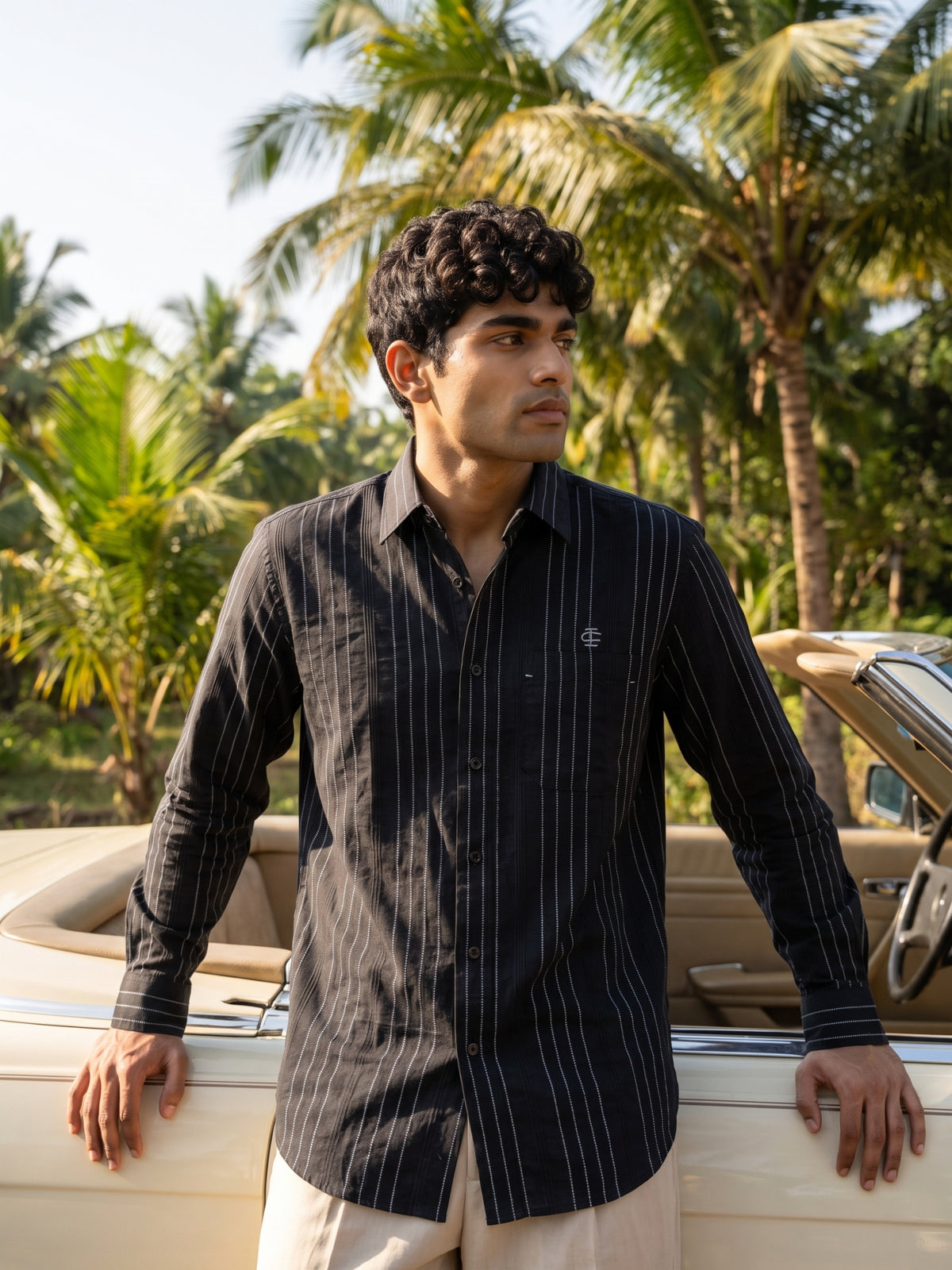 Men's Black Pinstripe Casual Shirt
