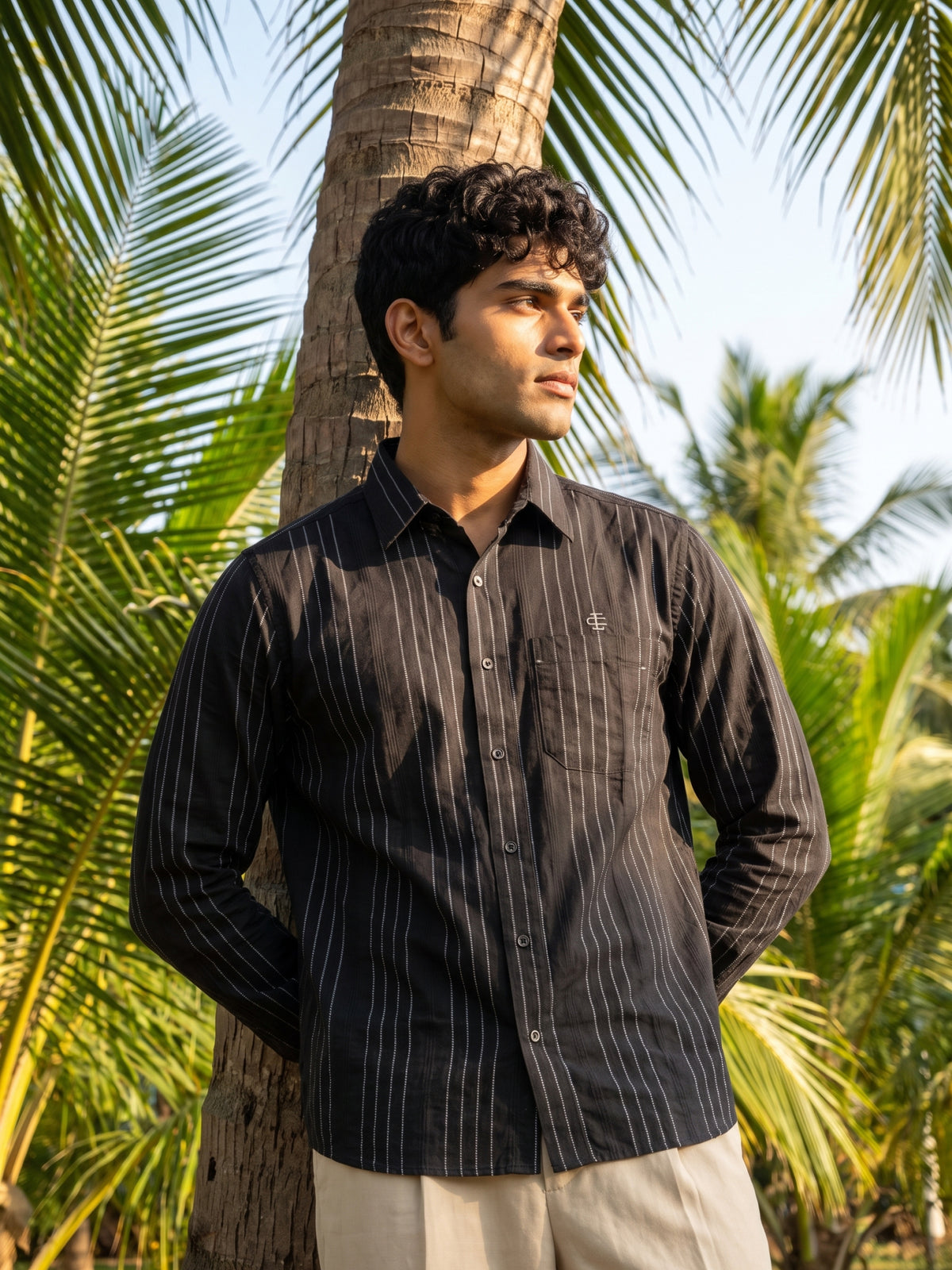Men's Black Pinstripe Casual Shirt