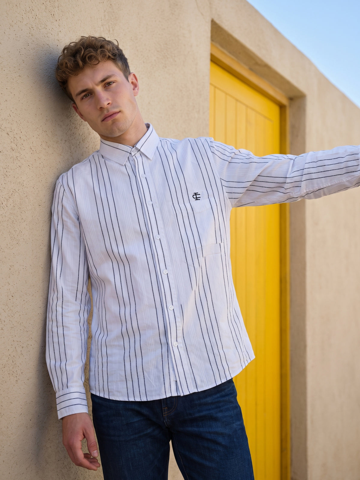 Men's White Pinstripe Casual Shirt