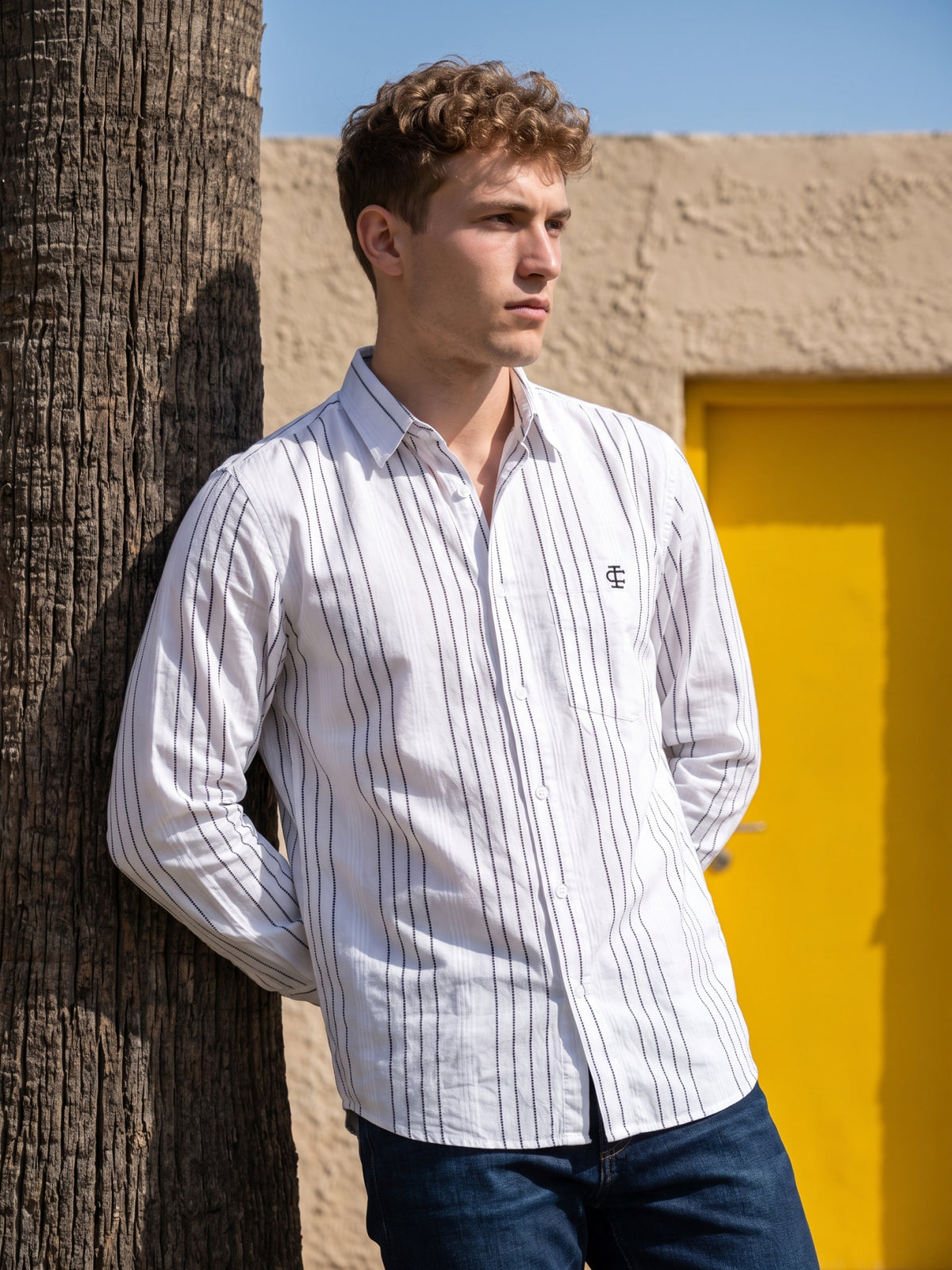 Men's White Pinstripe Casual Shirt