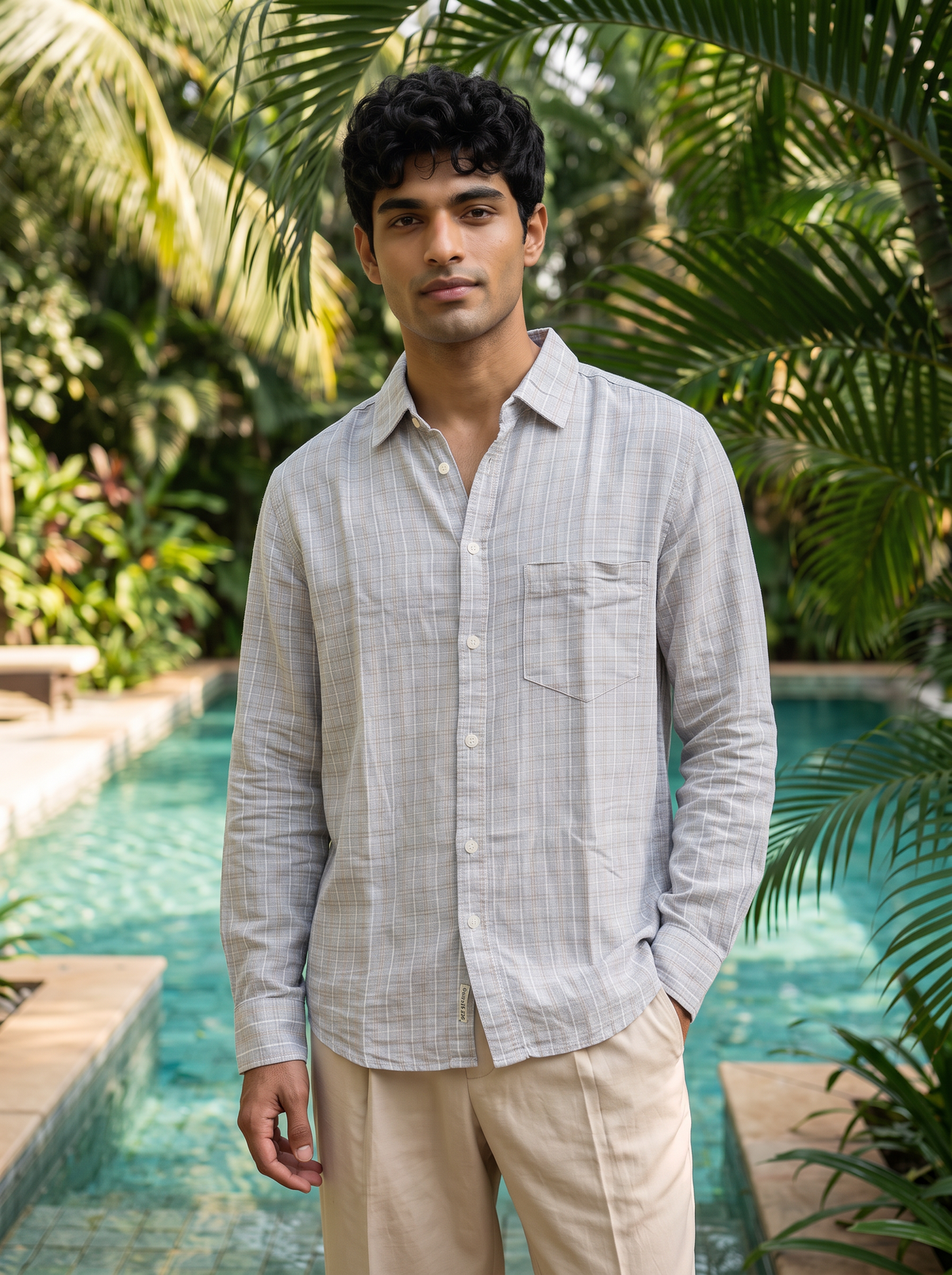Men’s Checked Casual Shirt – White & Blue