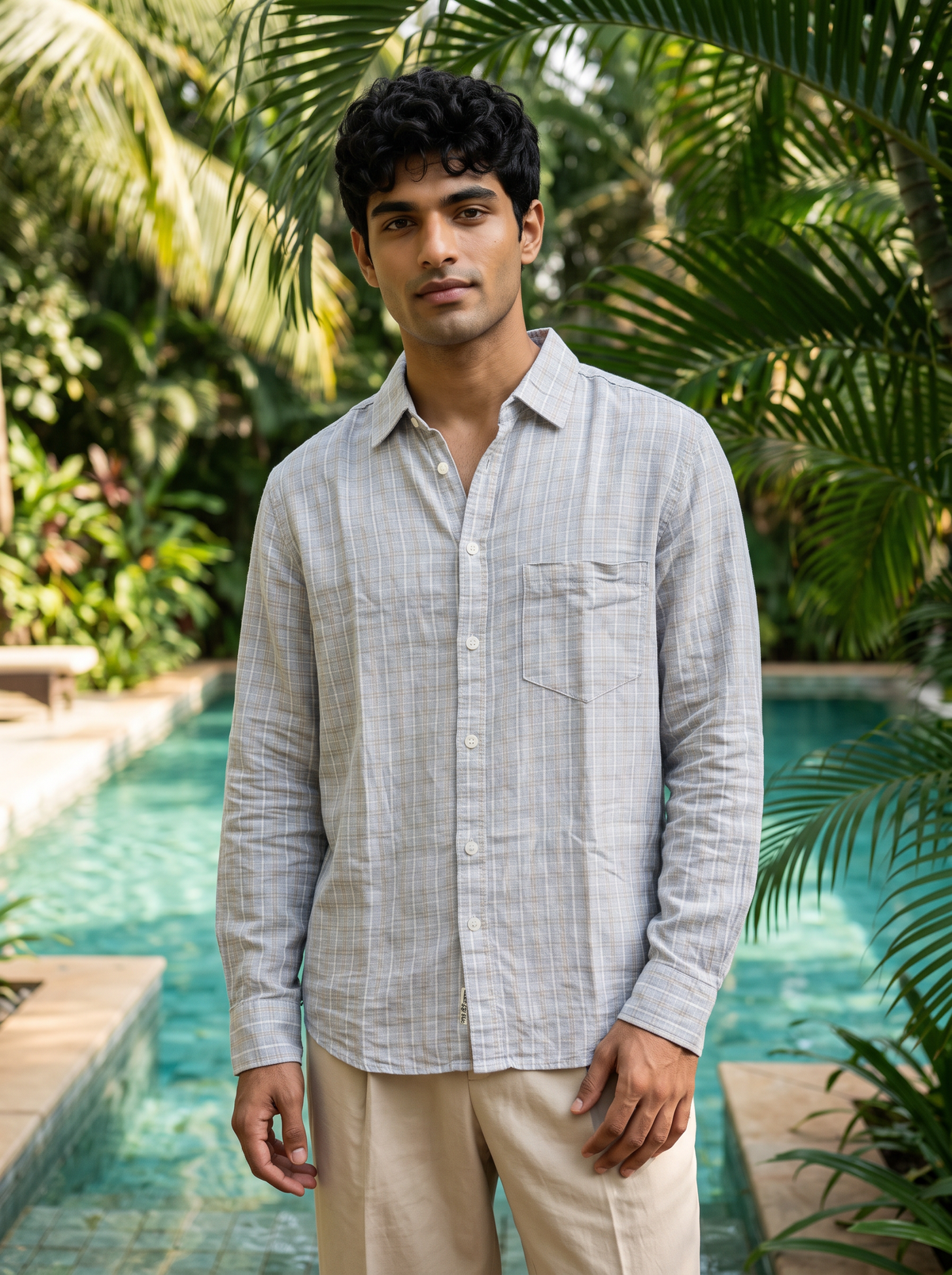 Men’s Checked Casual Shirt – White & Blue