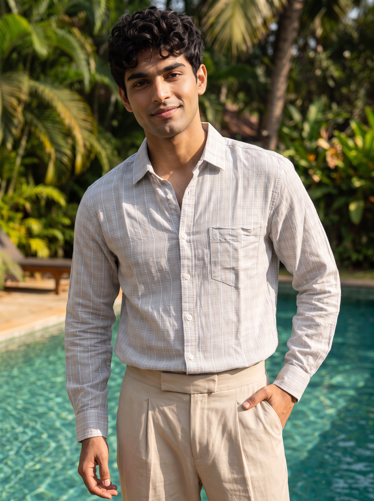 Men’s Checked Casual Shirt – White & Blue