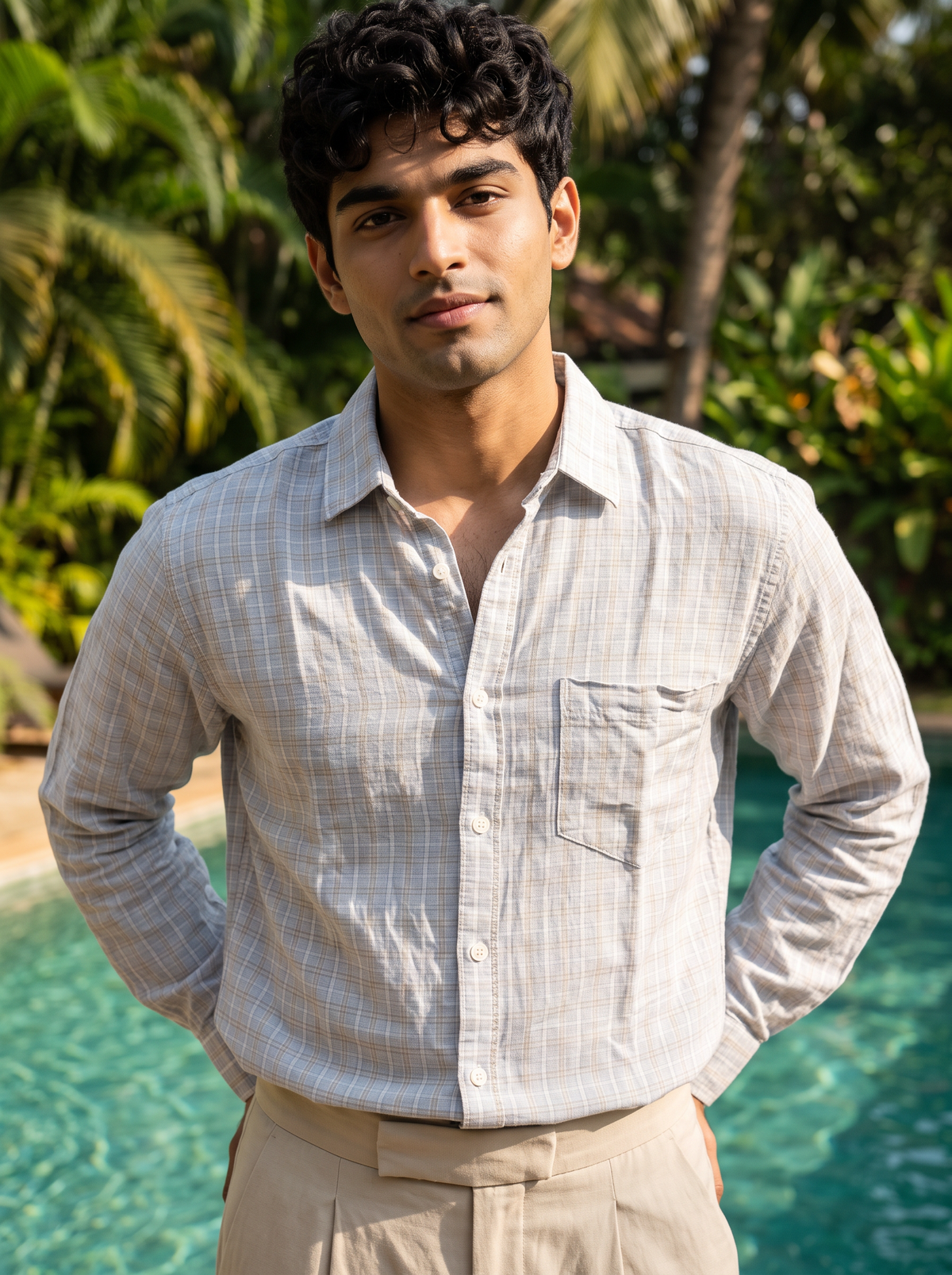 Men’s Checked Casual Shirt – White & Blue