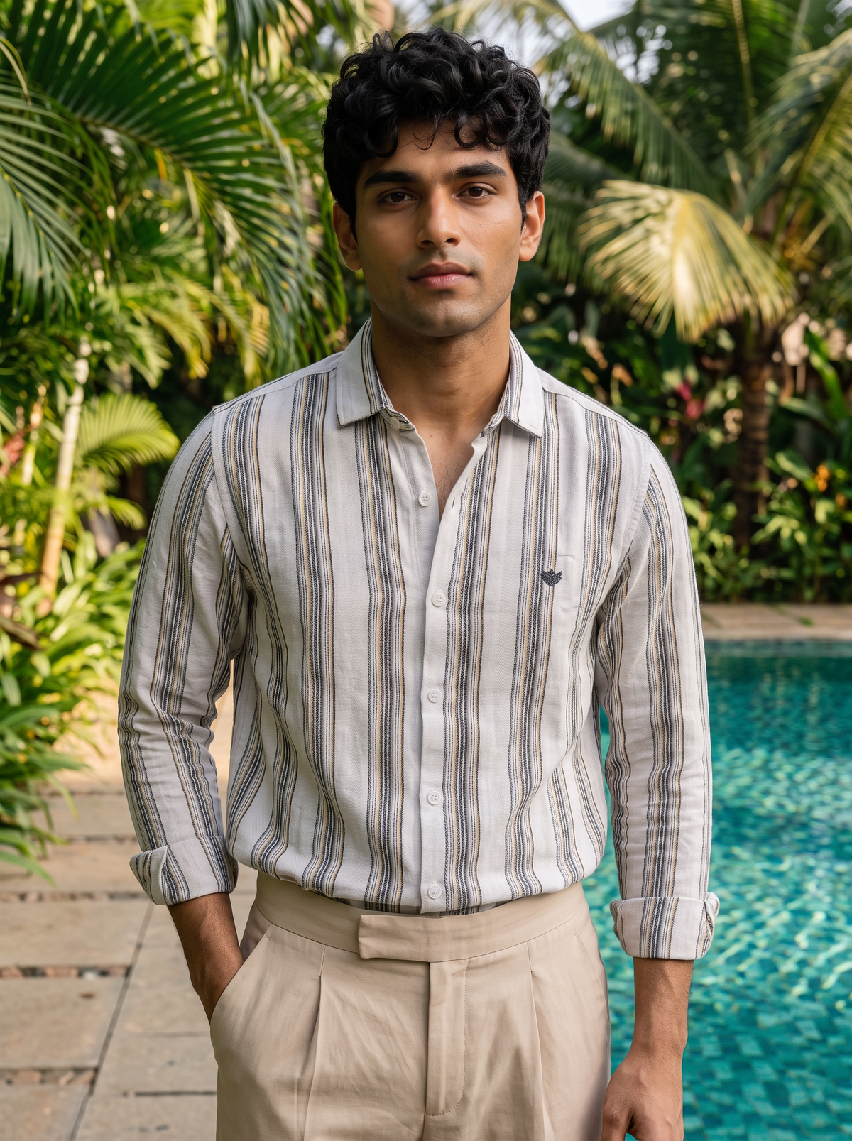 Men’s Vertical Stripe Casual Shirt – White