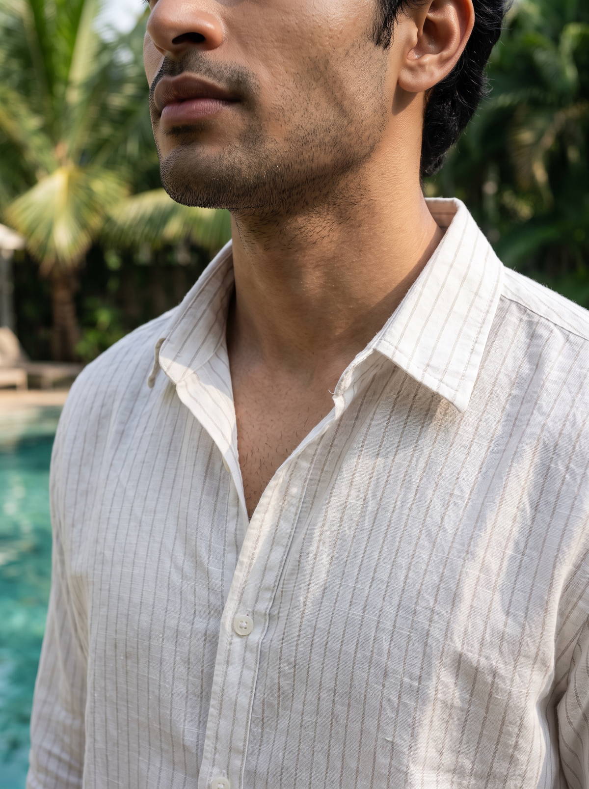 Men’s Pinstripe Casual Shirt – White & Beige