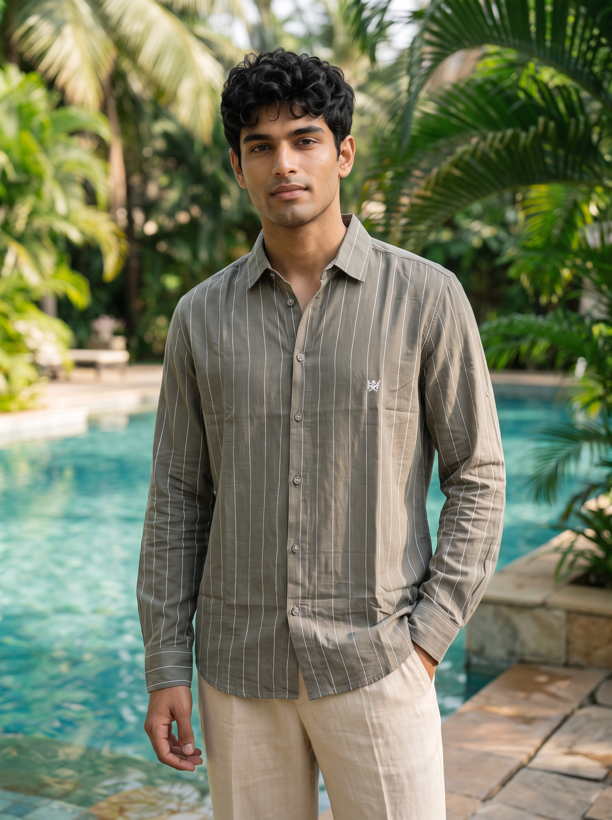 Men's Olive Green Pinstripe Shirt