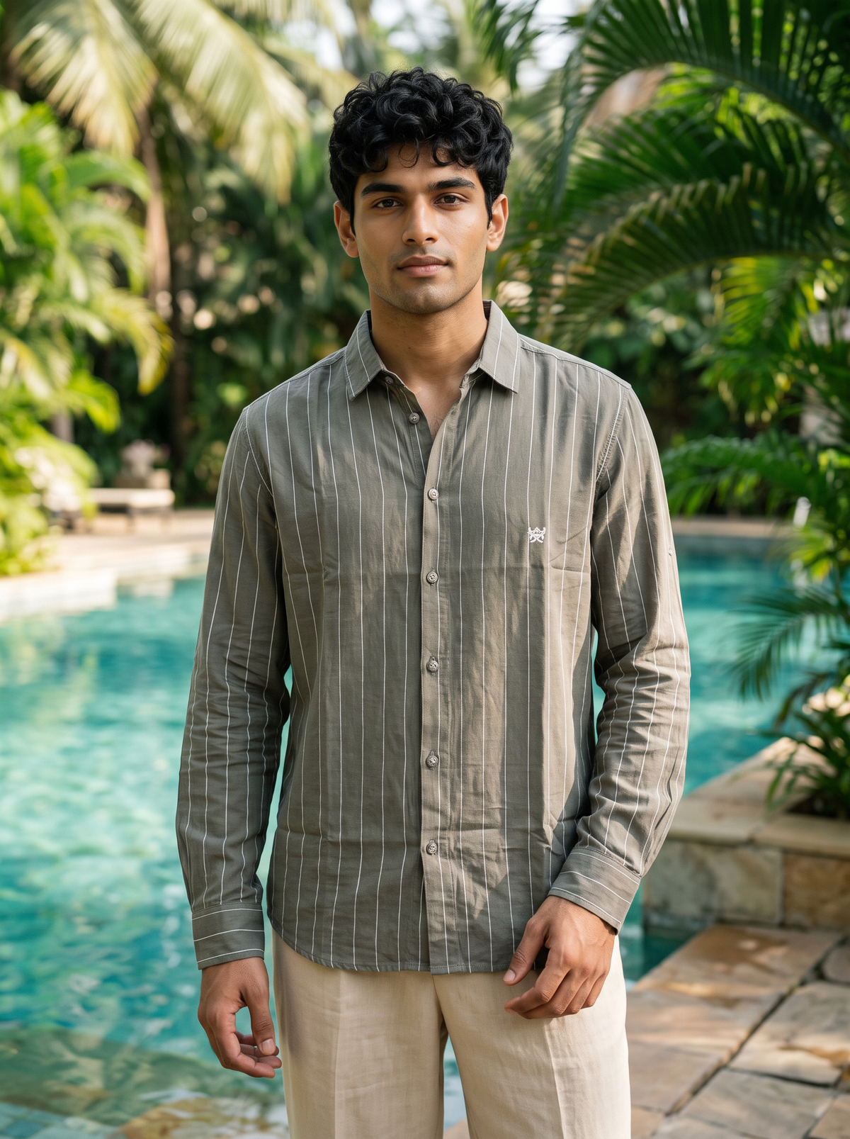 Men's Olive Green Pinstripe Shirt