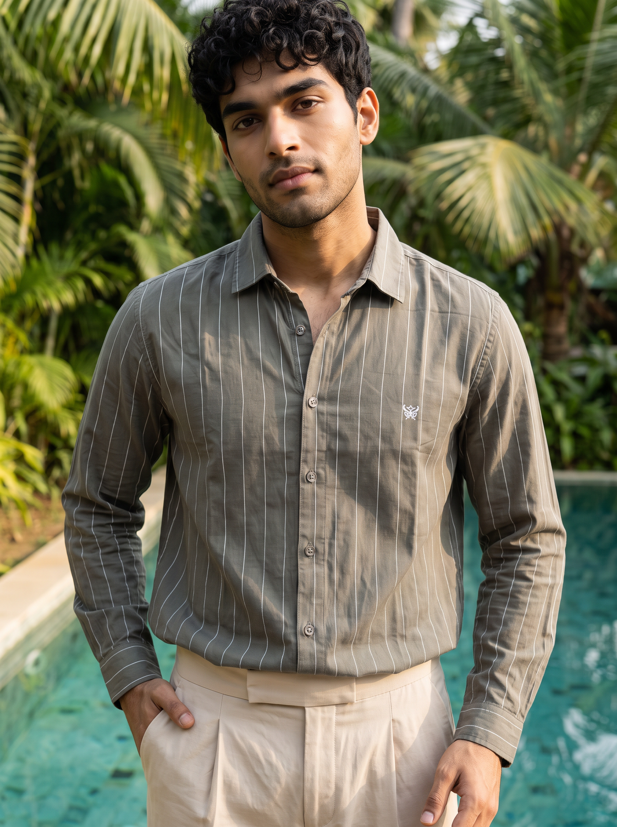Men's Olive Green Pinstripe Shirt