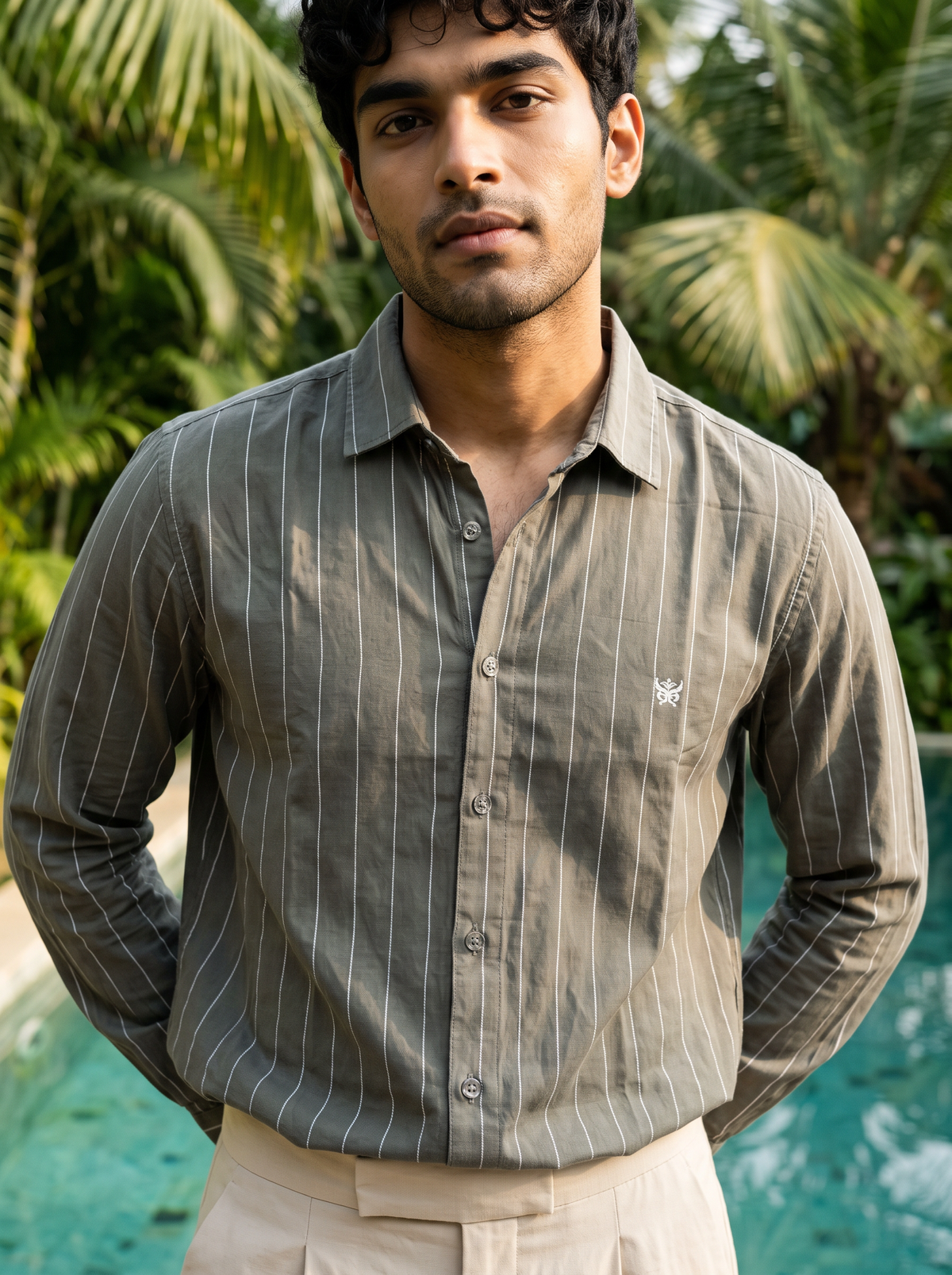 Men's Olive Green Pinstripe Shirt