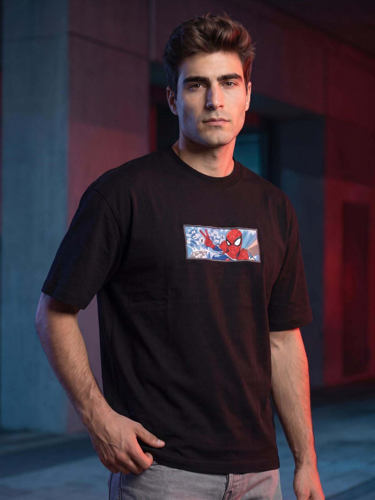 Men’s Premium Graphic Patch Oversized T-Shirt - Black