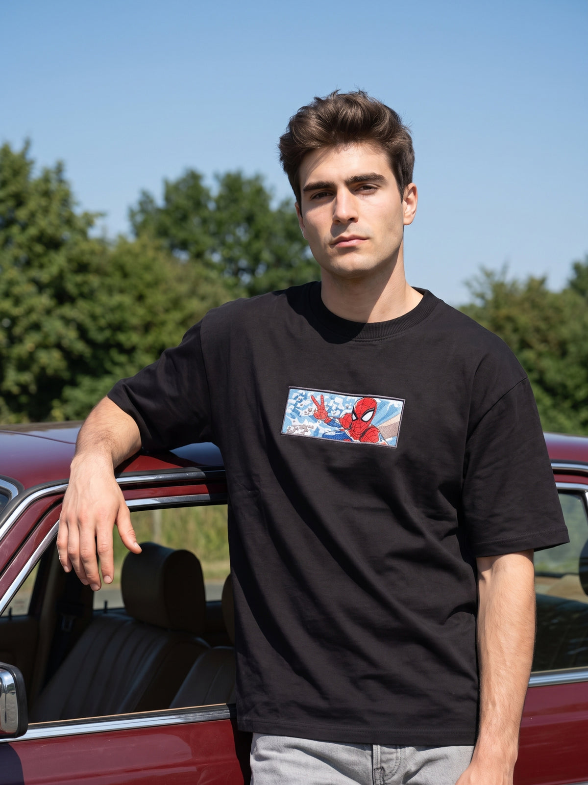 Men’s Premium Graphic Patch Oversized T-Shirt - Black