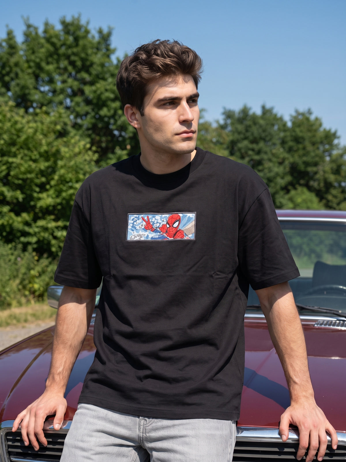 Men’s Premium Graphic Patch Oversized T-Shirt - Black