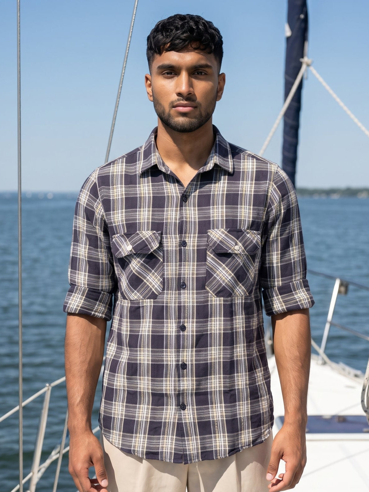 Men's Blue Premium Checked Casual Shirt