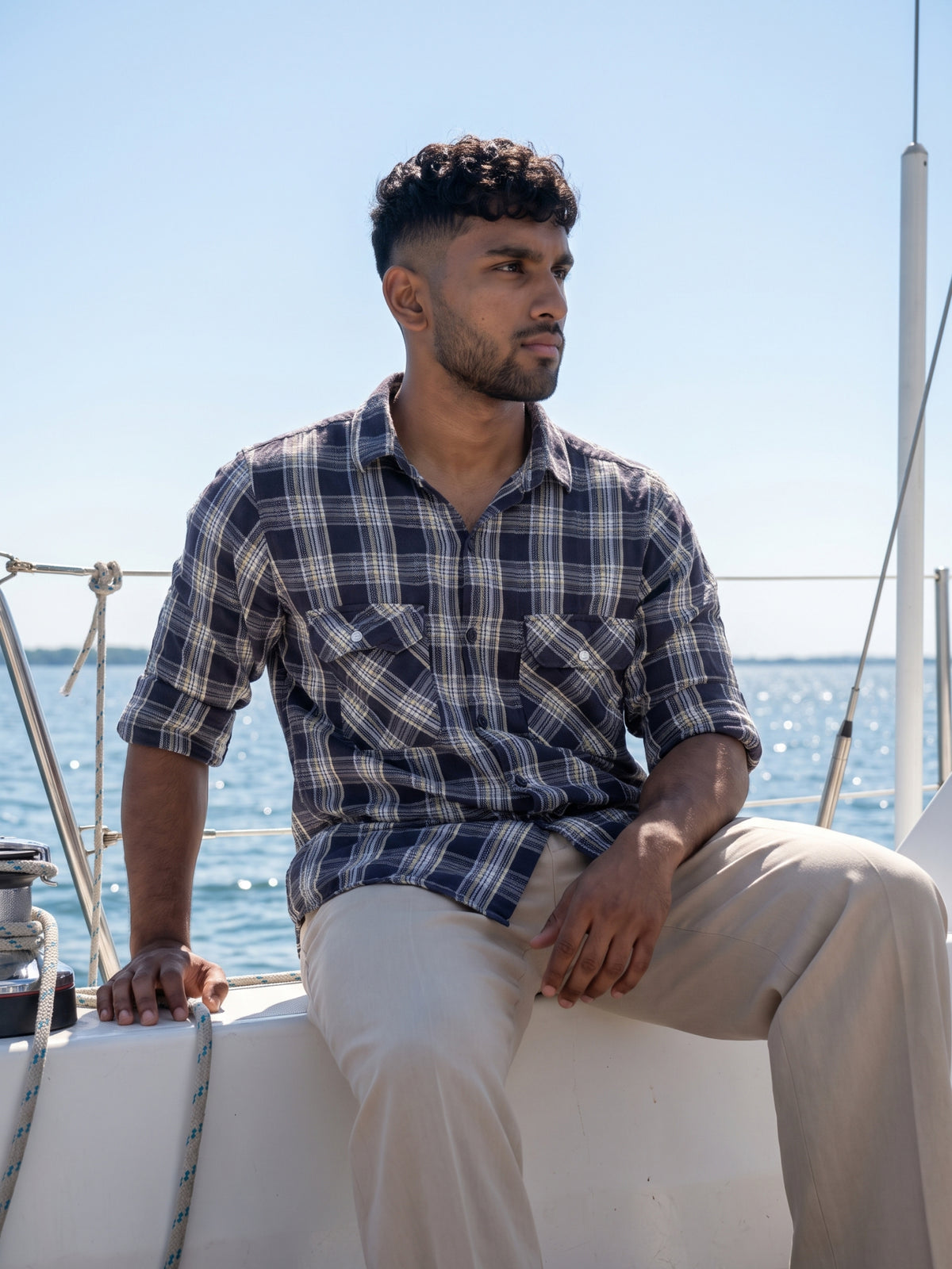 Men's Blue Premium Checked Casual Shirt