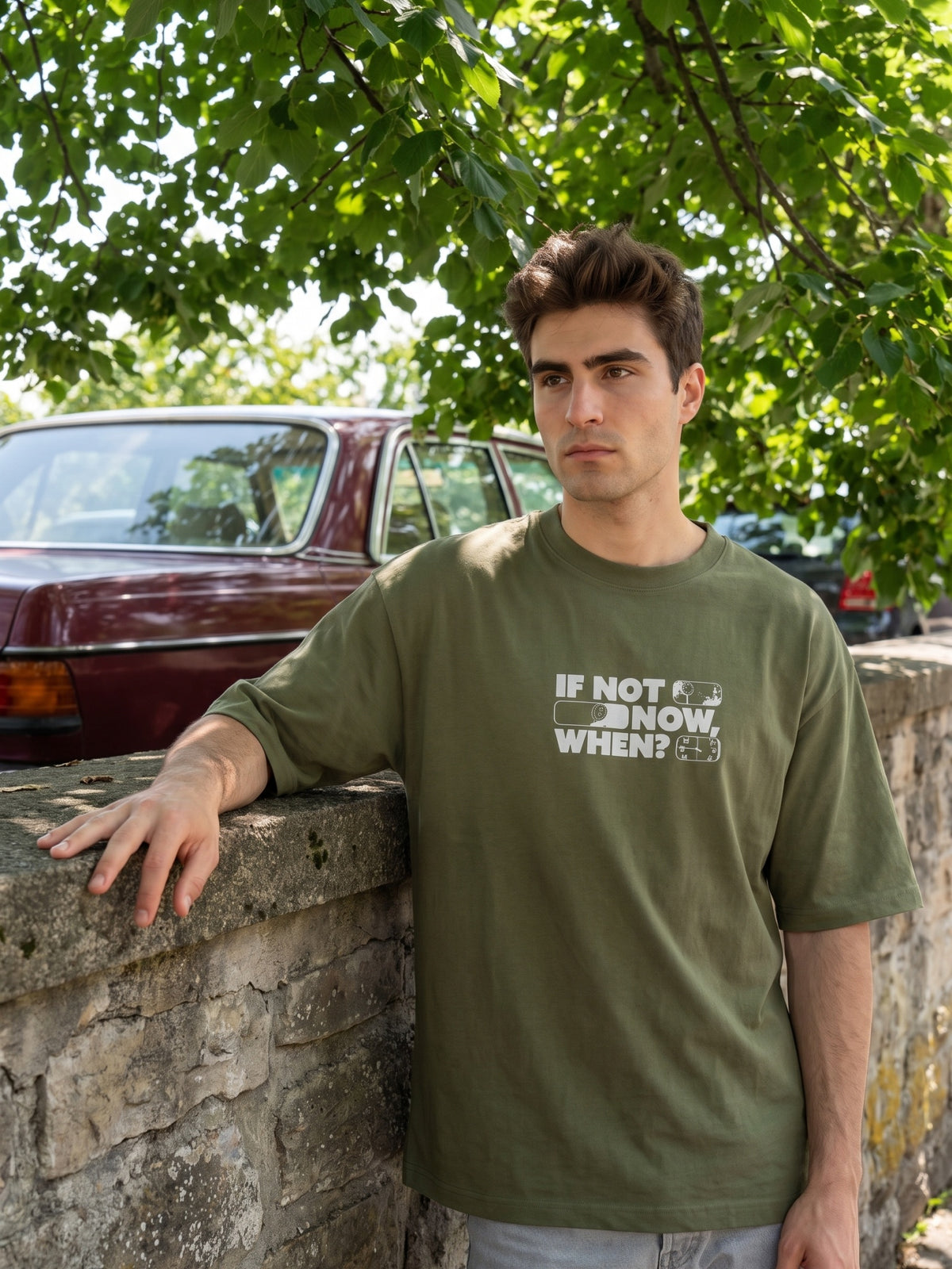 Men’s Graphic Oversized T-Shirt - Olive