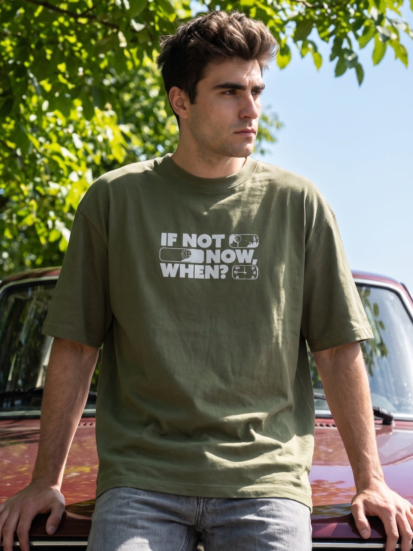 Men’s Graphic Oversized T-Shirt - Olive