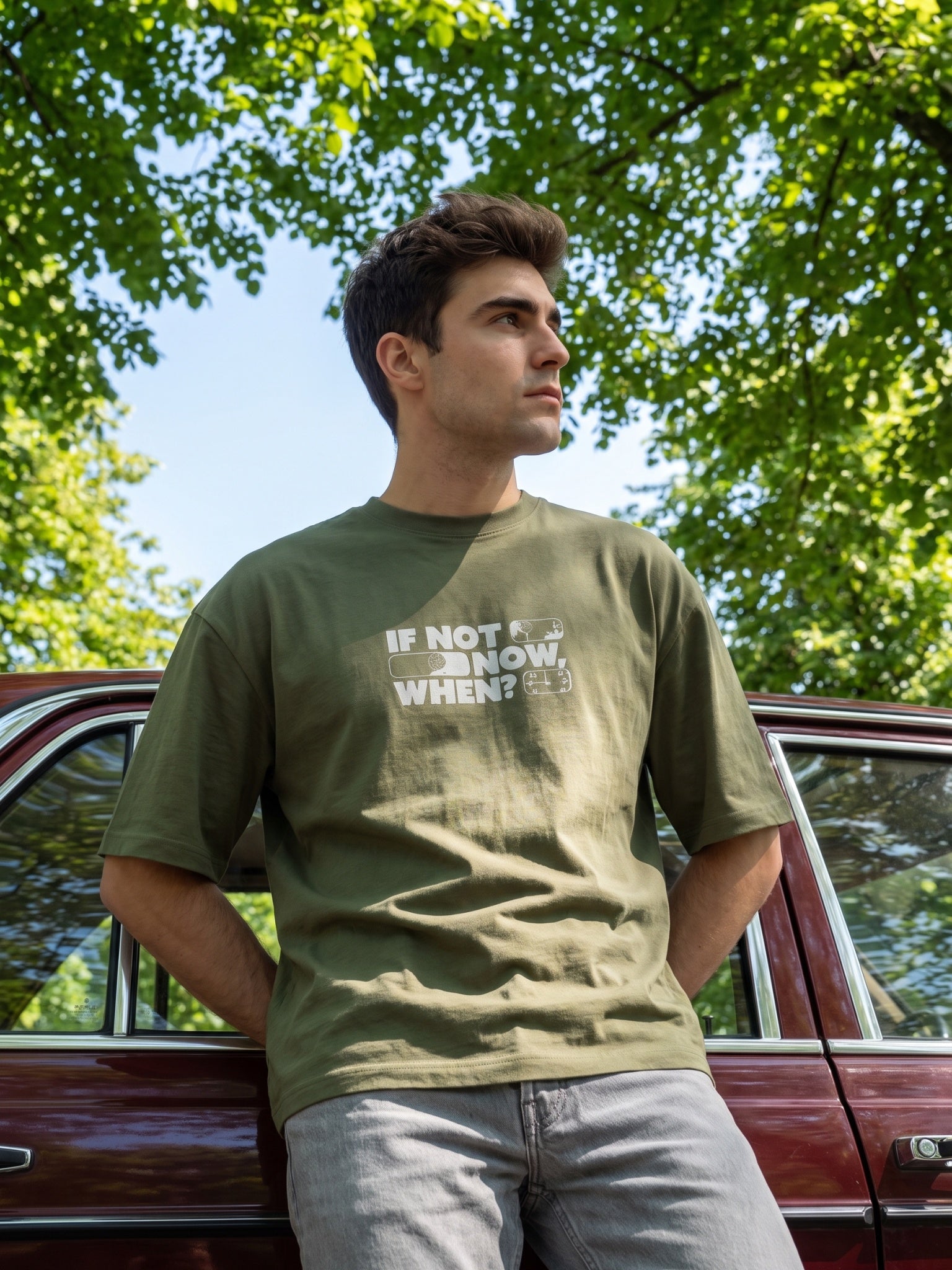 Men’s Graphic Oversized T-Shirt - Olive