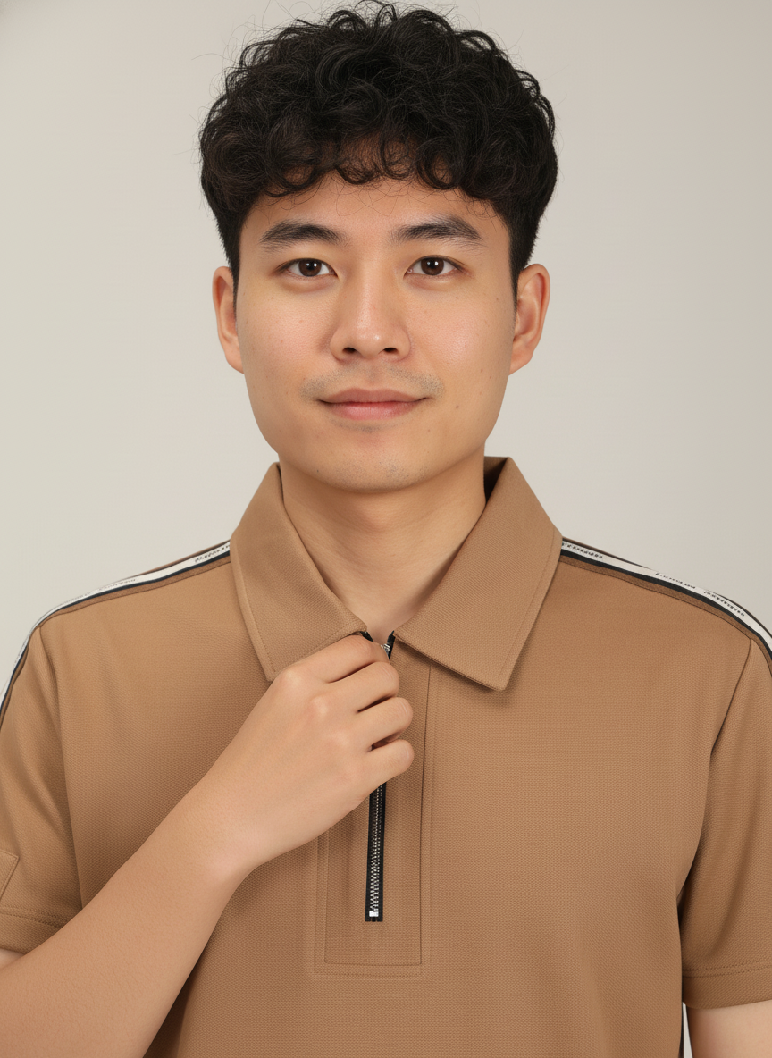 Men's Khakhi Premium Shoulder-Stripe Zip Polo T-Shirt