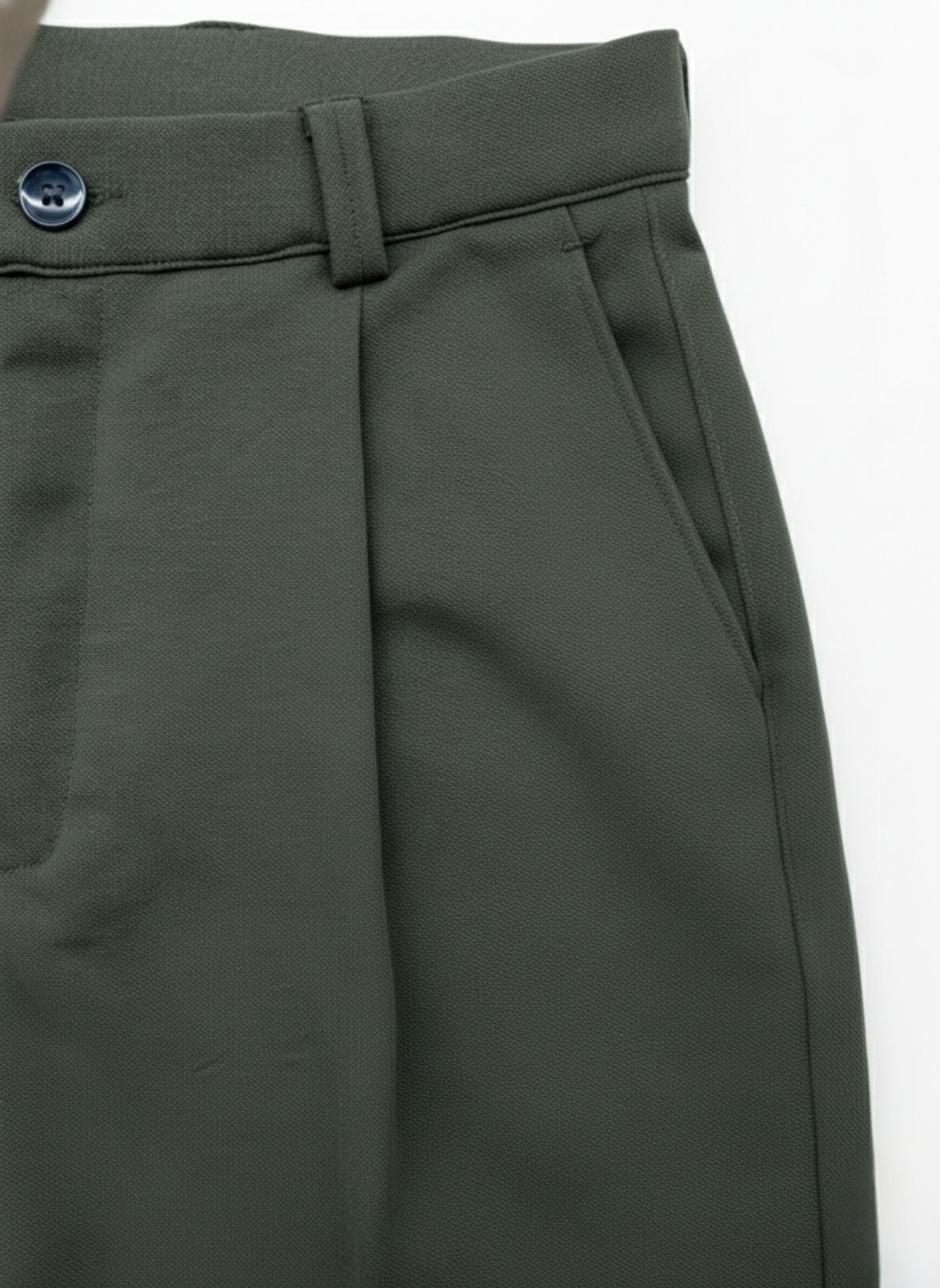 Men's Olive Relaxed Fit Pleated Trousers