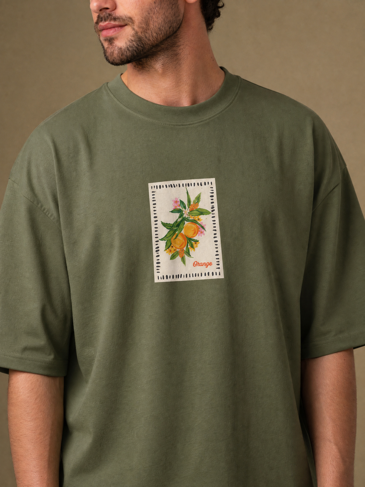 Men’s Orange Graphic Oversized T-Shirt - Olive