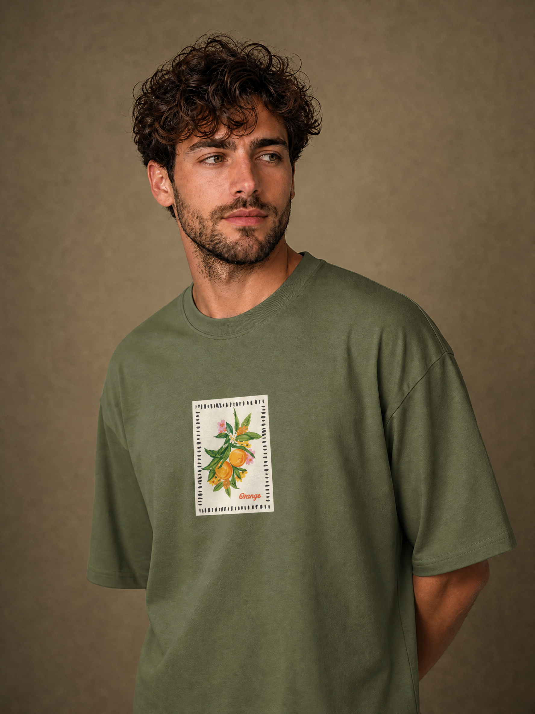 Men’s Orange Graphic Oversized T-Shirt - Olive