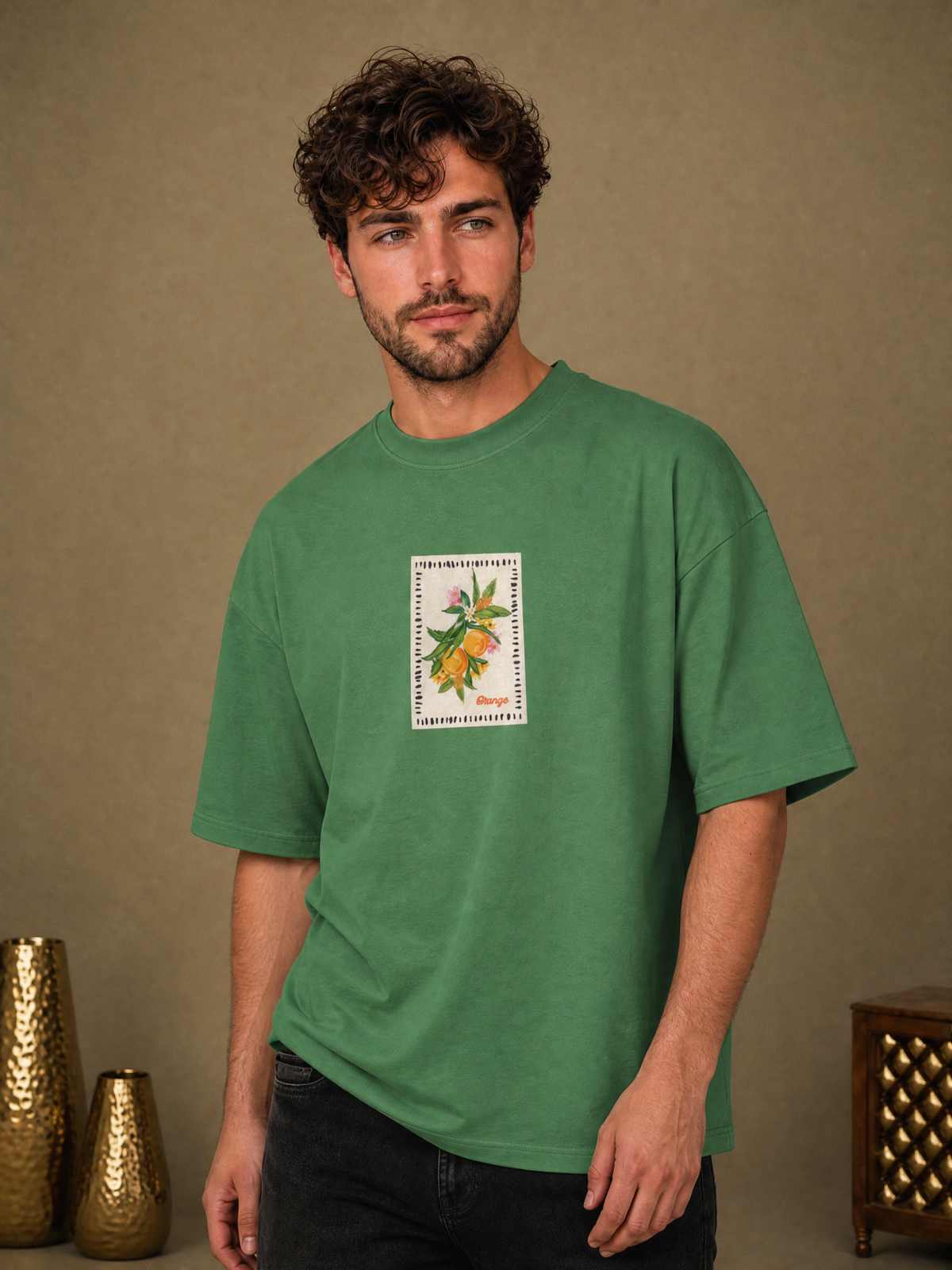Men’s Orange Graphic Oversized T-Shirt - Pista