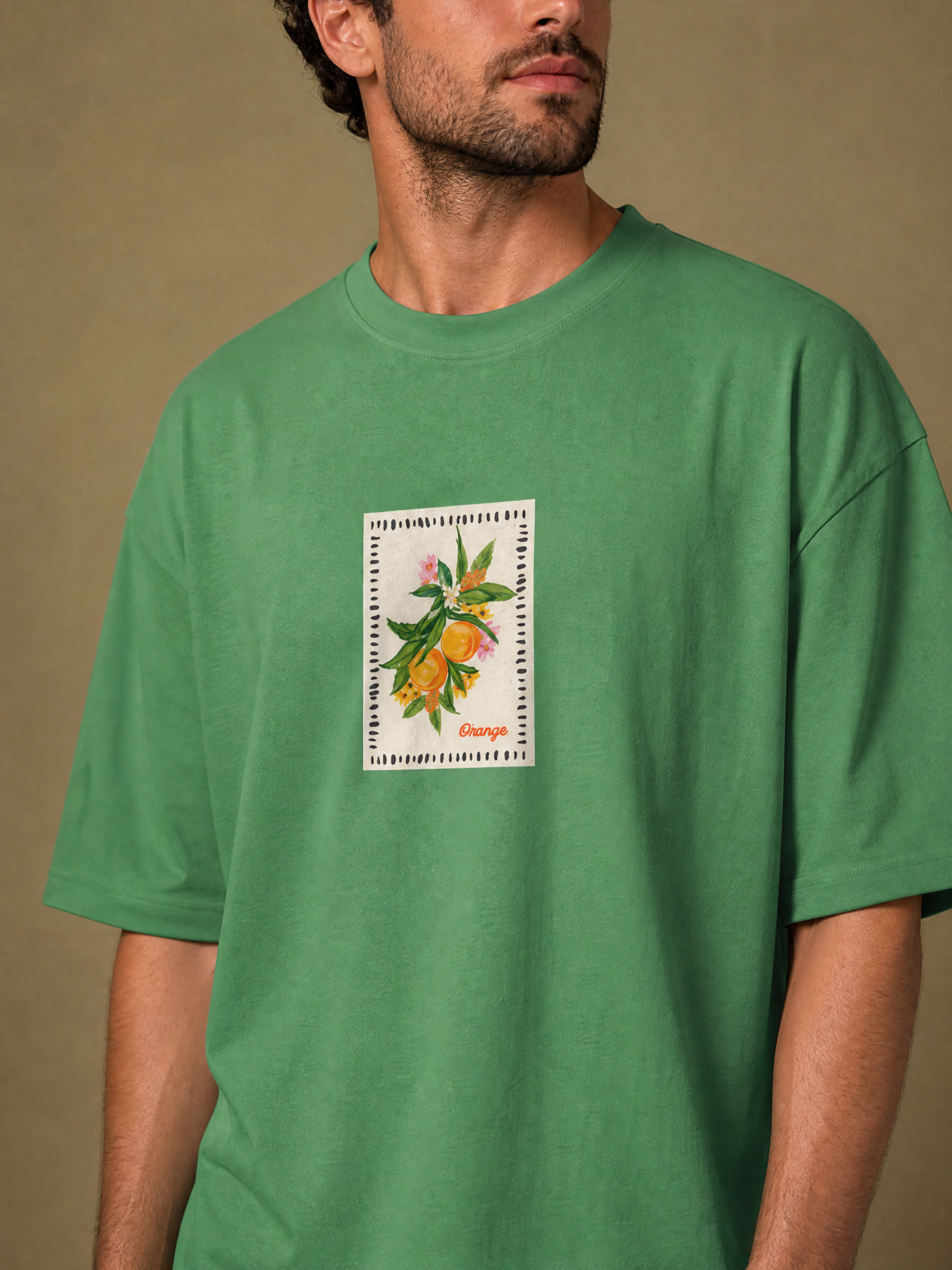 Men’s Orange Graphic Oversized T-Shirt - Pista
