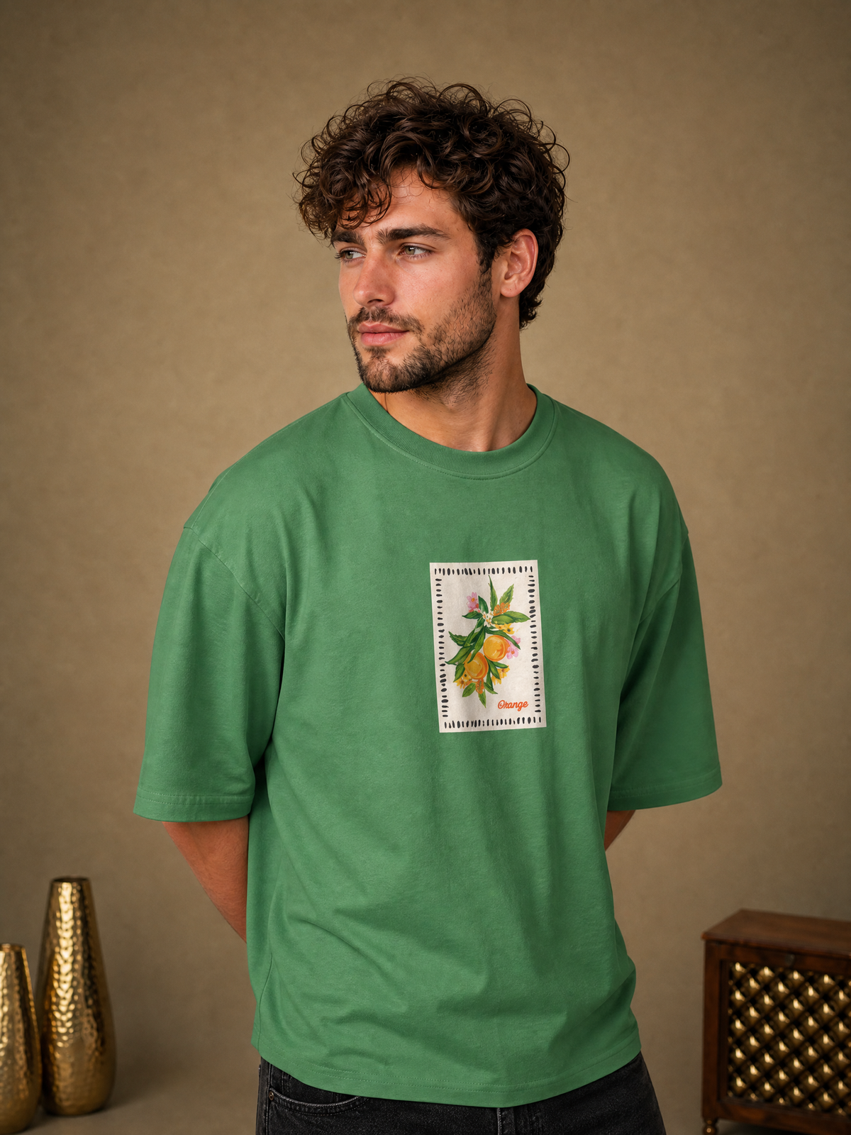 Men’s Orange Graphic Oversized T-Shirt - Pista