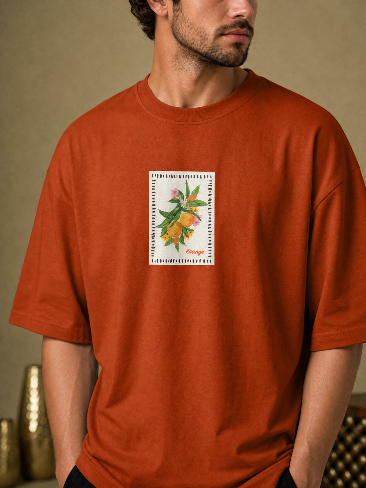 Men’s Orange Graphic Oversized T-Shirt - Orange