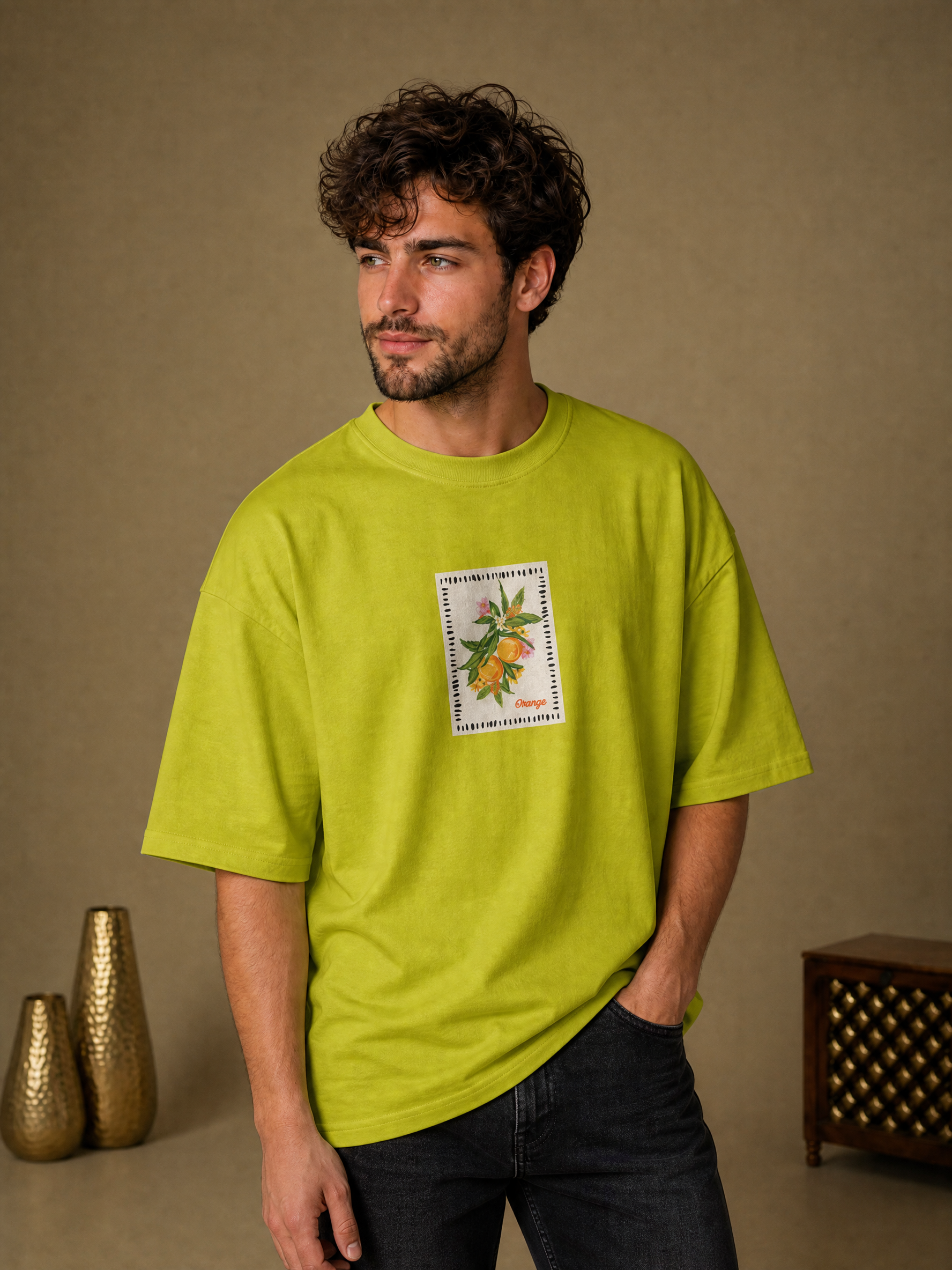 Men’s Orange Graphic Oversized T-Shirt - Yellow