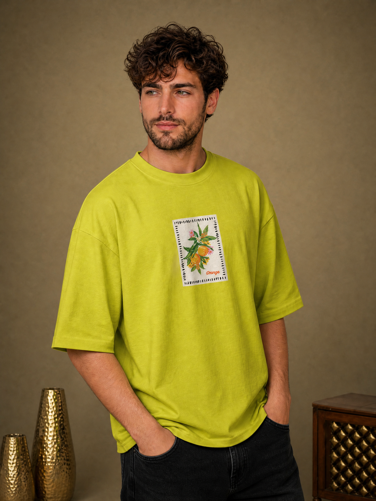 Men’s Orange Graphic Oversized T-Shirt - Yellow